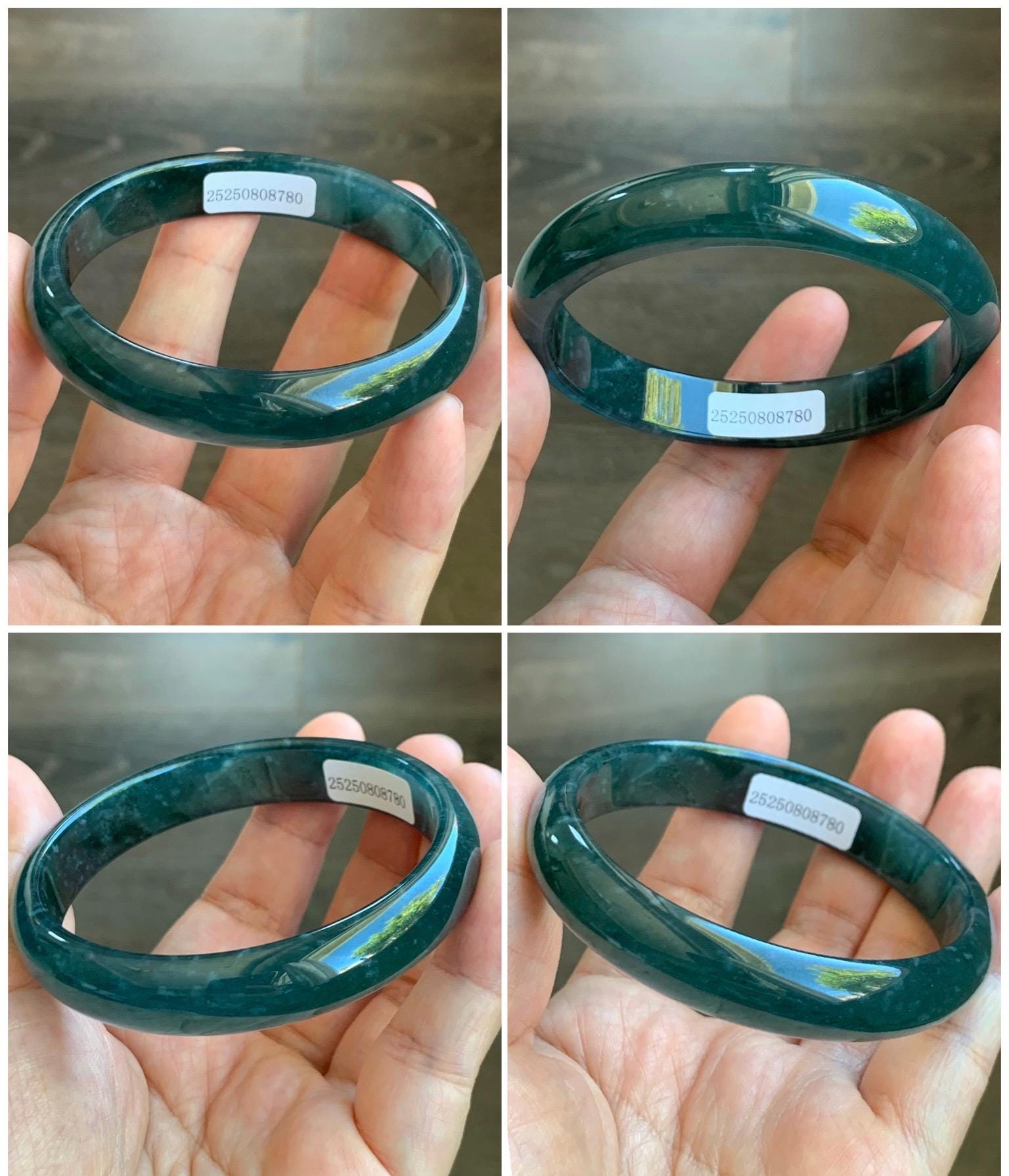 Certified Natural Grade A Guatemalan Icy Translucent Gelatinous Dark Teal Blue Jade Jadeite Wide Bangle 59.6mm 7.37" 天然老种冰胶危蓝绿翡翠正圈手镯 8780