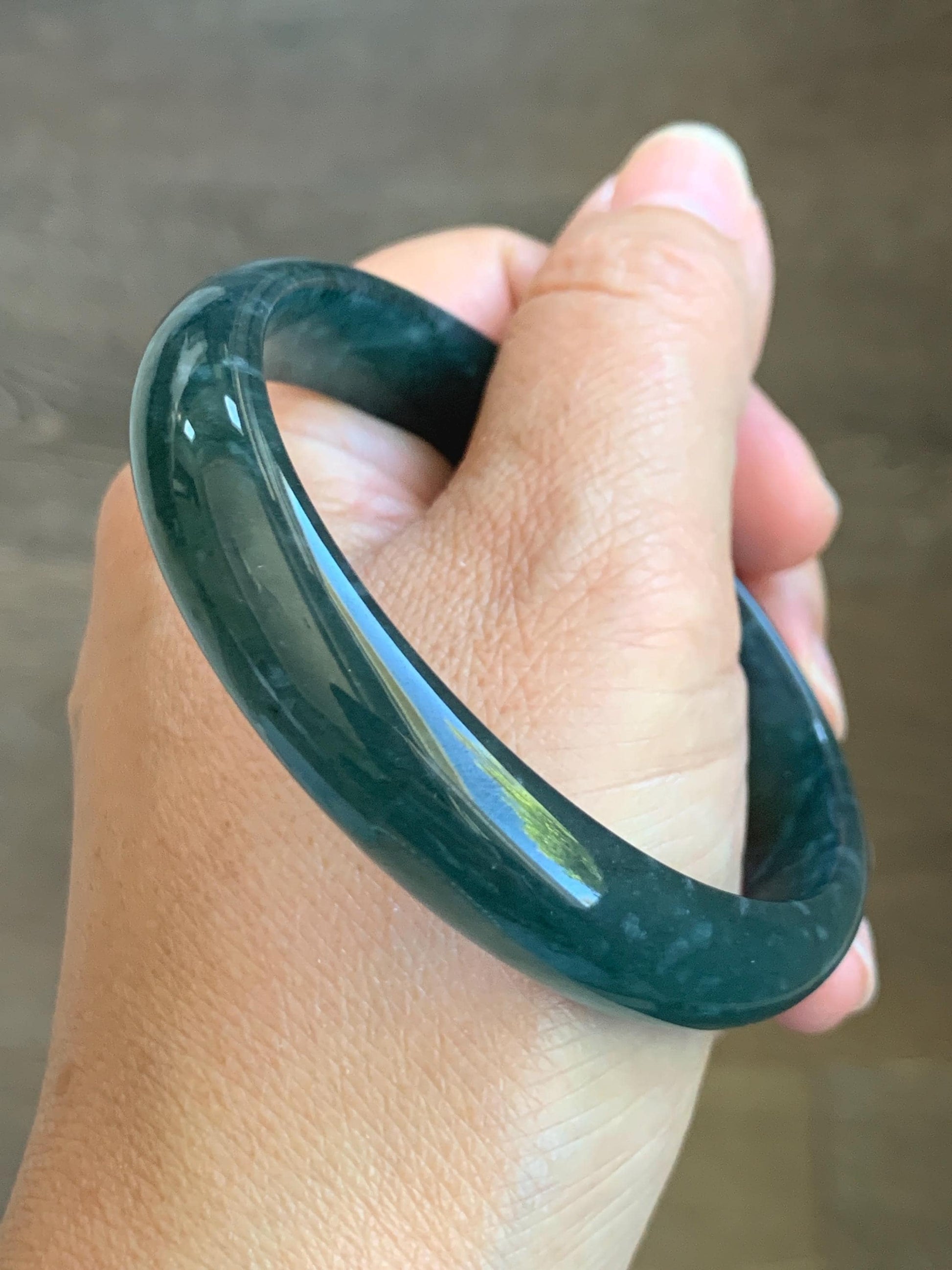 Certified Natural Grade A Guatemalan Icy Translucent Gelatinous Dark Teal Blue Jade Jadeite Wide Bangle 59.6mm 7.37" 天然老种冰胶危蓝绿翡翠正圈手镯 8780