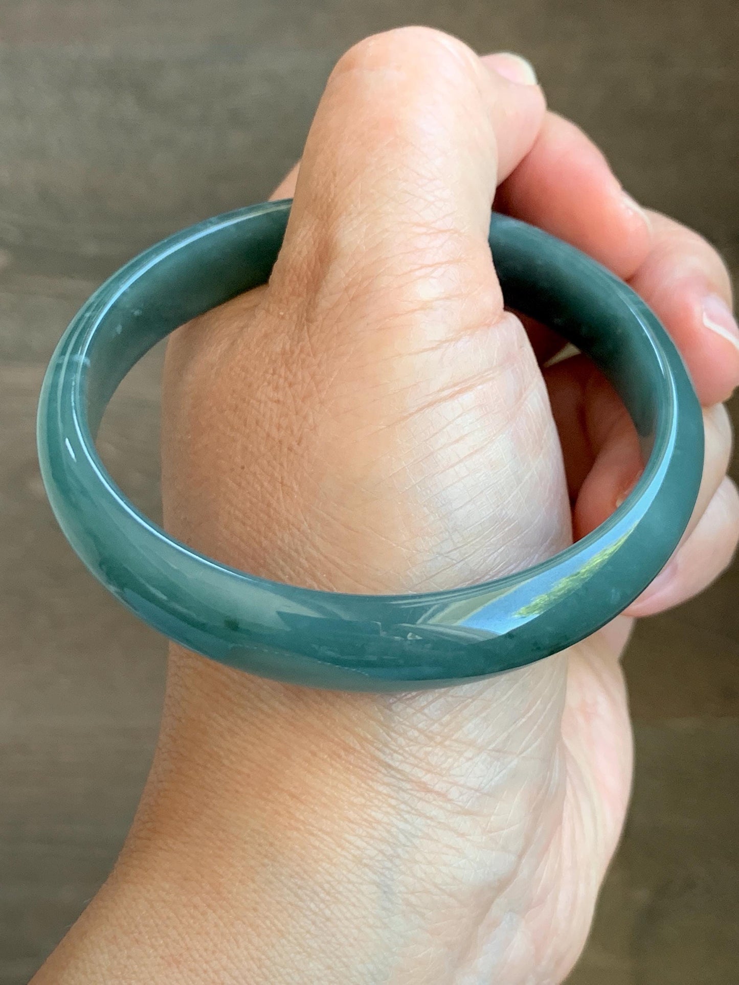 Certified Natural Grade A Guatemalan Translucent Dark Teal Jade Jadeite Wide Bangle Bracelet 61.7mm 7.62" 39g 天然危蓝绿糯种翡翠正圈手镯 8785