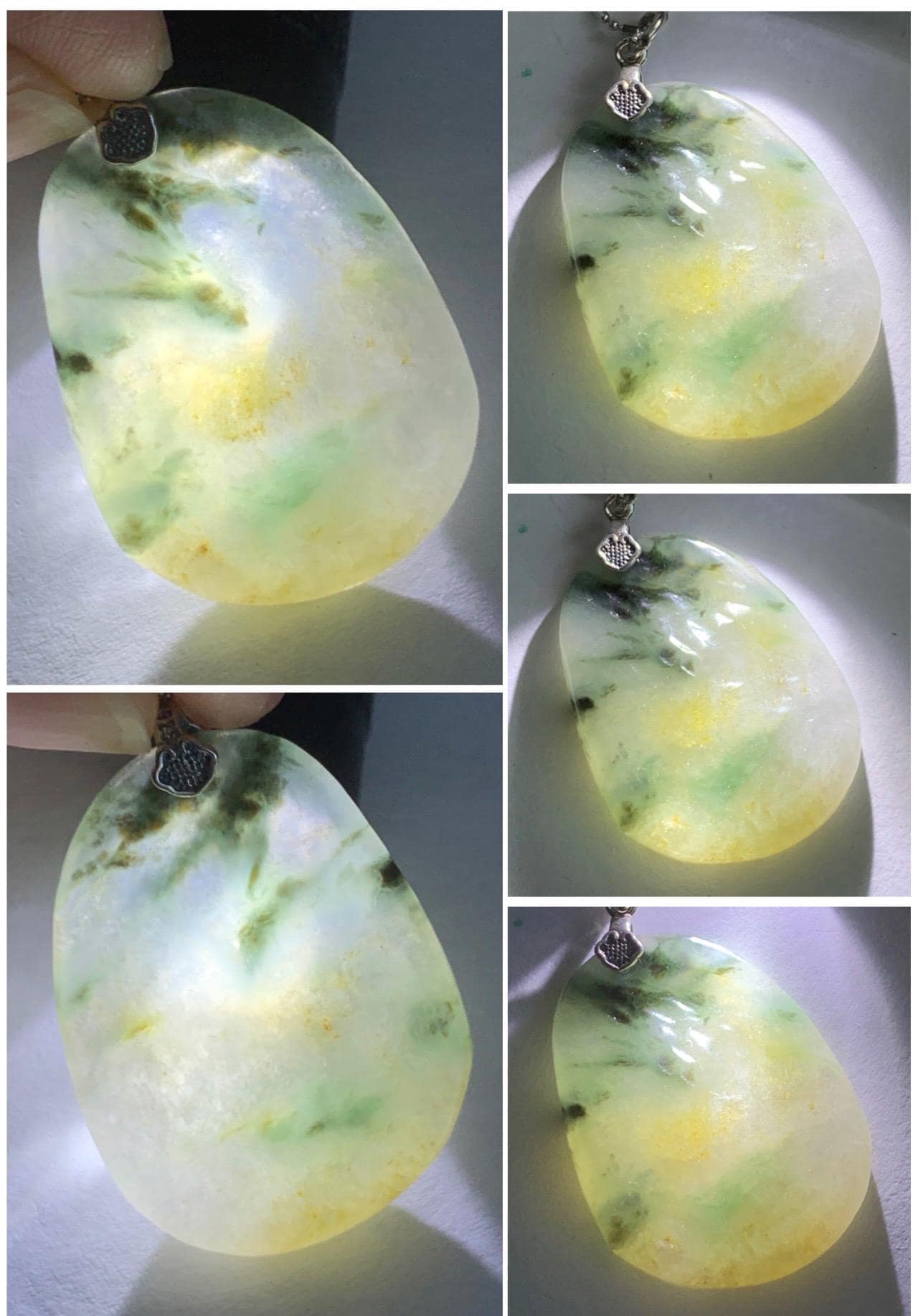 Natural Grade A Icy Highly Translucent Gelatinous Multicolored Jade Jadeite Nugget Pendant Sterling Silver 9g 天然冰三彩翡翠原石吊坠 MYS188B