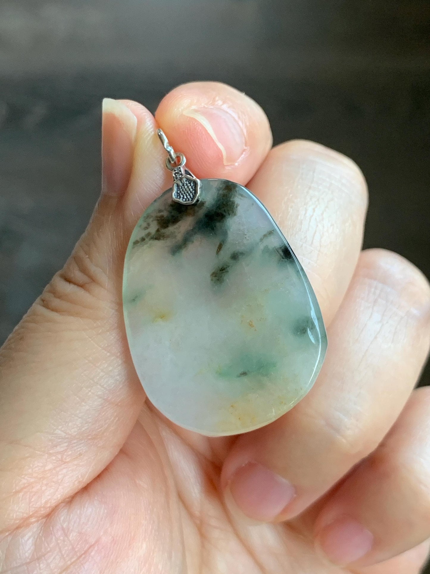 Natural Grade A Icy Highly Translucent Gelatinous Multicolored Jade Jadeite Nugget Pendant Sterling Silver 9g 天然冰三彩翡翠原石吊坠 MYS188B