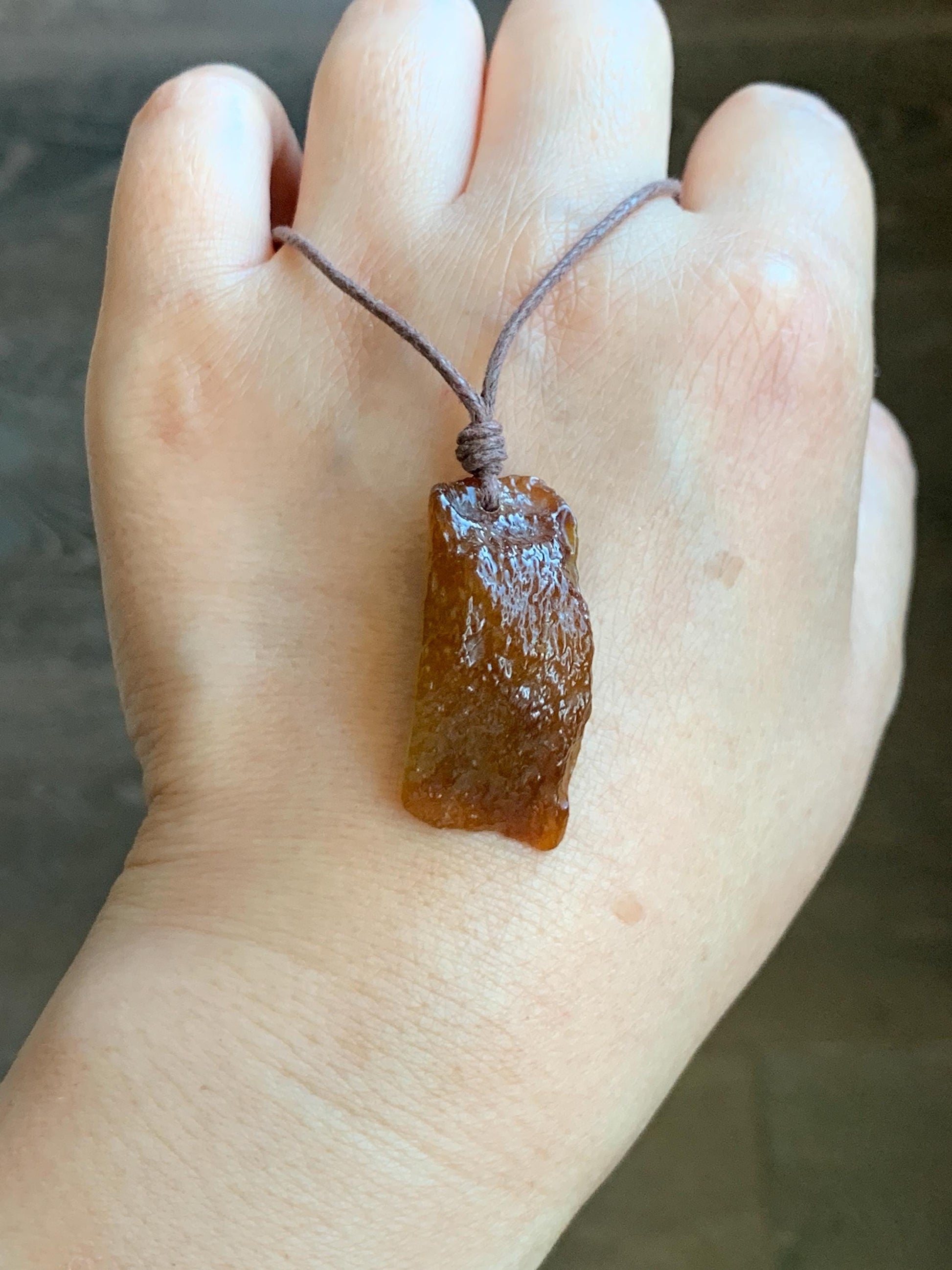 Natural Grade A Icy Translucent Bicolored Jade Jadeite w/ Rind Rectangle Pendant Rough Cut Rope Necklace 24.5” 12g 天然冰胶油黄皮壳料翡翠牌项链 PGL450B