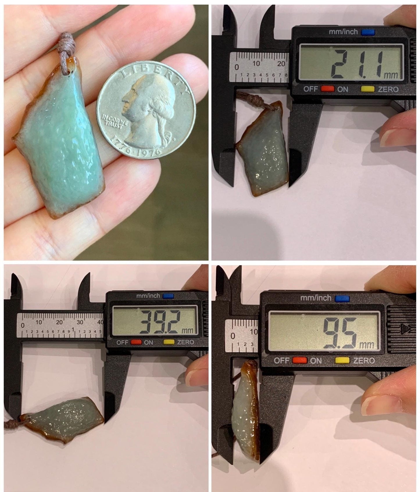 Natural Grade A Icy Translucent Bicolored Jade Jadeite w/ Rind Rough Cut Pendant Rope Necklace 24.5” 11g 天然冰胶油黄皮壳料翡翠牌项链 PGL450C