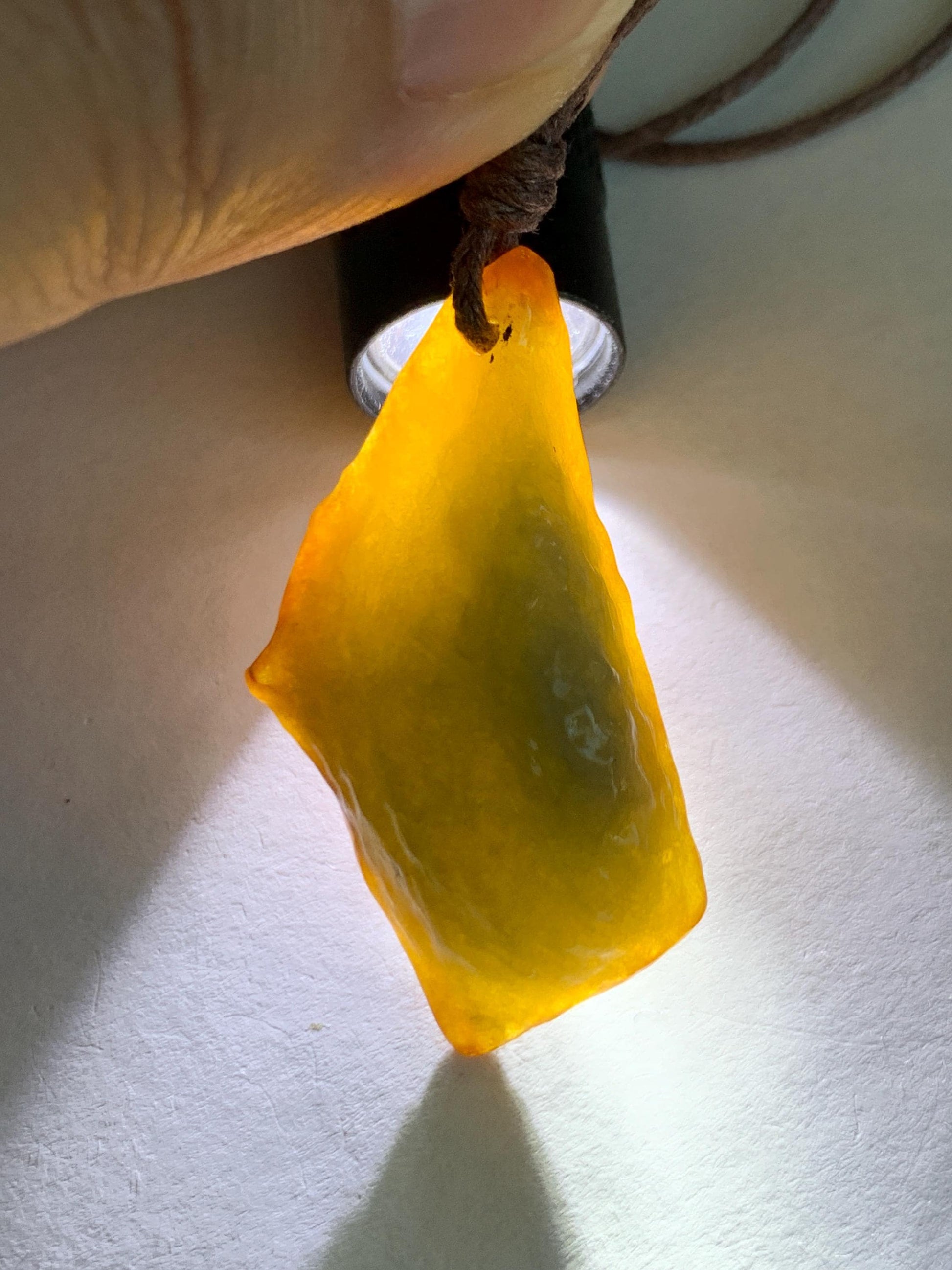 Natural Grade A Icy Translucent Bicolored Jade Jadeite w/ Rind Rough Cut Pendant Rope Necklace 24.5” 11g 天然冰胶油黄皮壳料翡翠牌项链 PGL450C