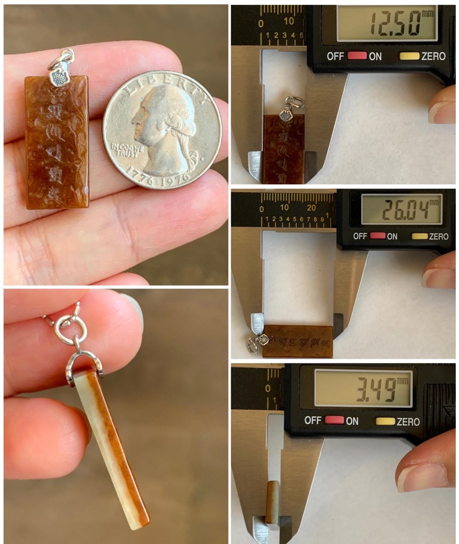 Natural Grade A Icy Translucent Bicolored Jade Jadeite w/ Rind Six-Word Mantra Rectangle Pendant Sterling Silver 天然冰胶油黄皮壳料翡翠六字真言牌吊坠 PGL220A