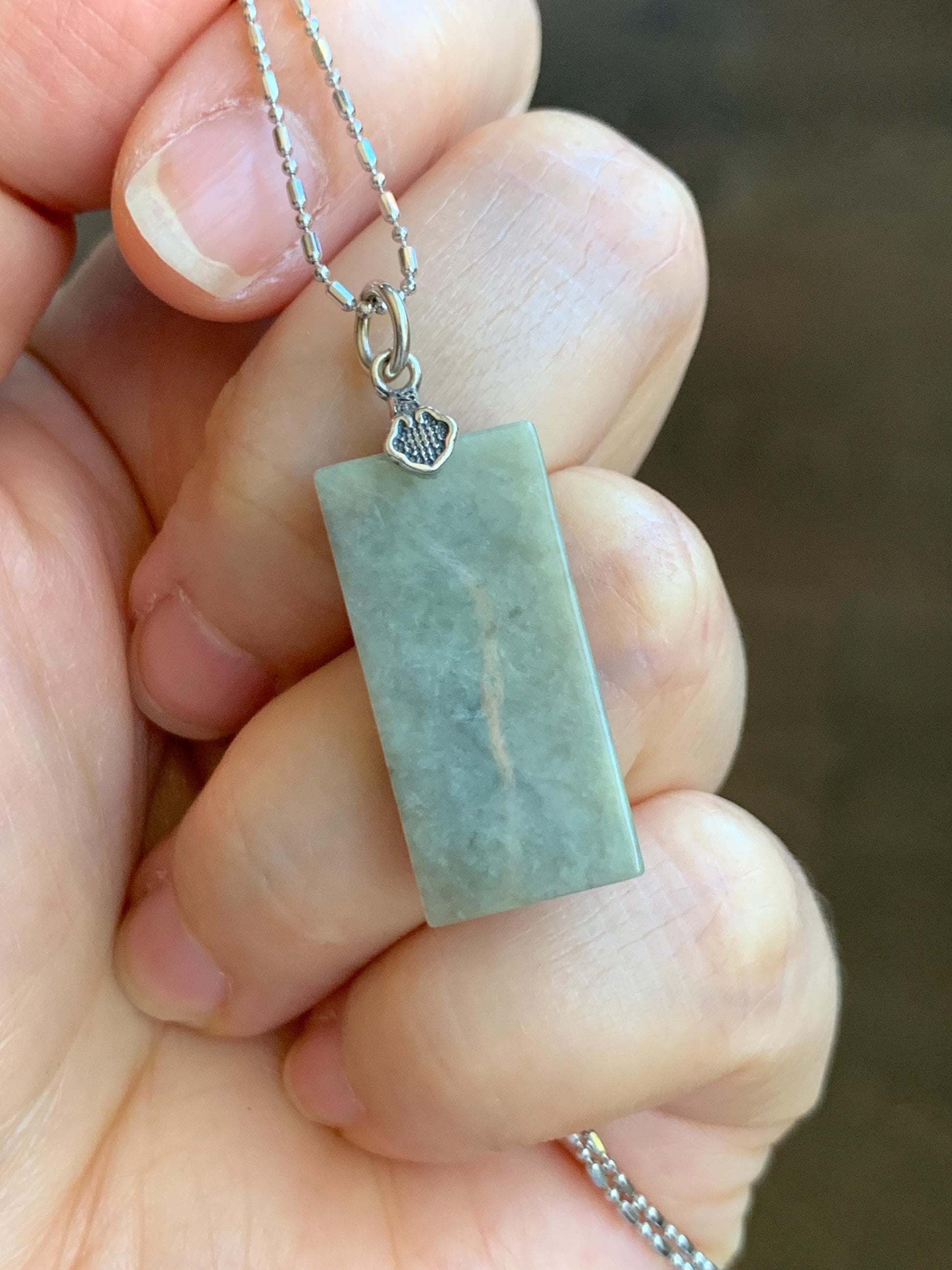 Natural Grade A Icy Translucent Bicolored Jade Jadeite w/ Rind Six-Word Mantra Rectangle Pendant Sterling Silver 天然冰胶油黄皮壳料翡翠六字真言牌吊坠 PGL220A