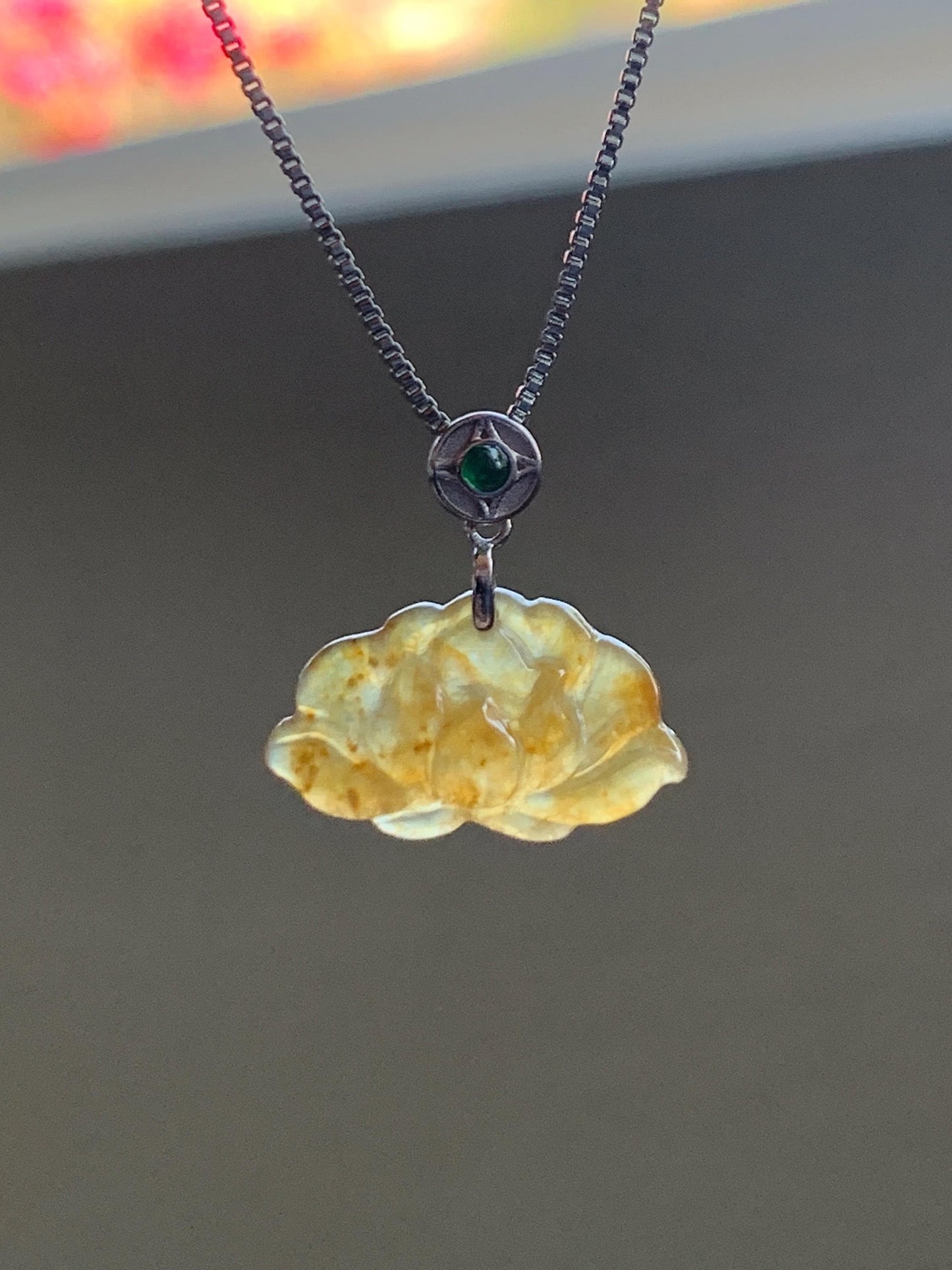 Grade A Natural Icy Highly Translucent Rich Yellow Jade Jadeite Lotus Flower Petite Pendant Sterling Silver 天然冰黄翡翠迷你莲花镶嵌吊坠 BHLH77