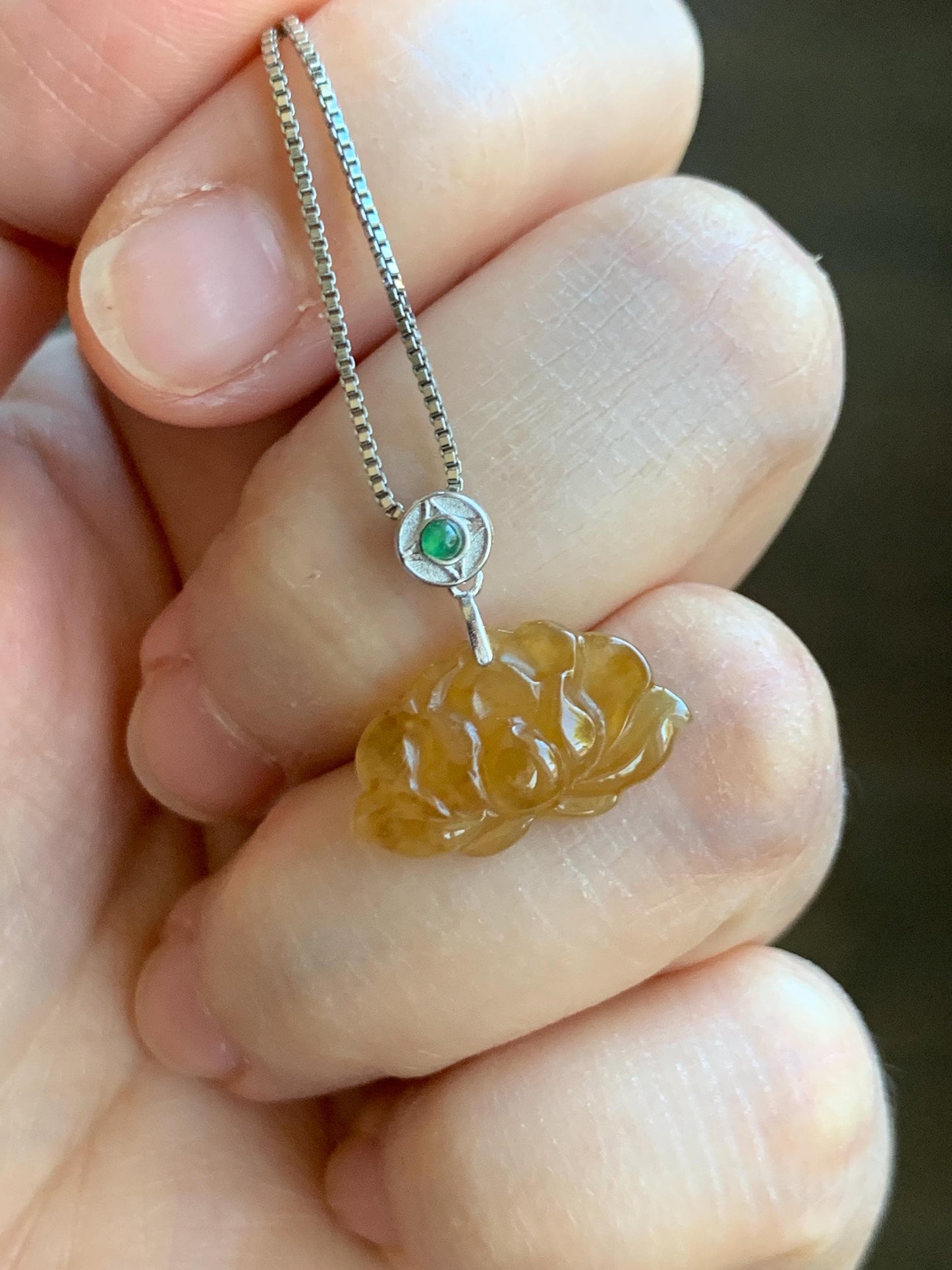 Grade A Natural Icy Highly Translucent Rich Yellow Jade Jadeite Lotus Flower Petite Pendant Sterling Silver 天然冰黄翡翠迷你莲花镶嵌吊坠 BHLH77