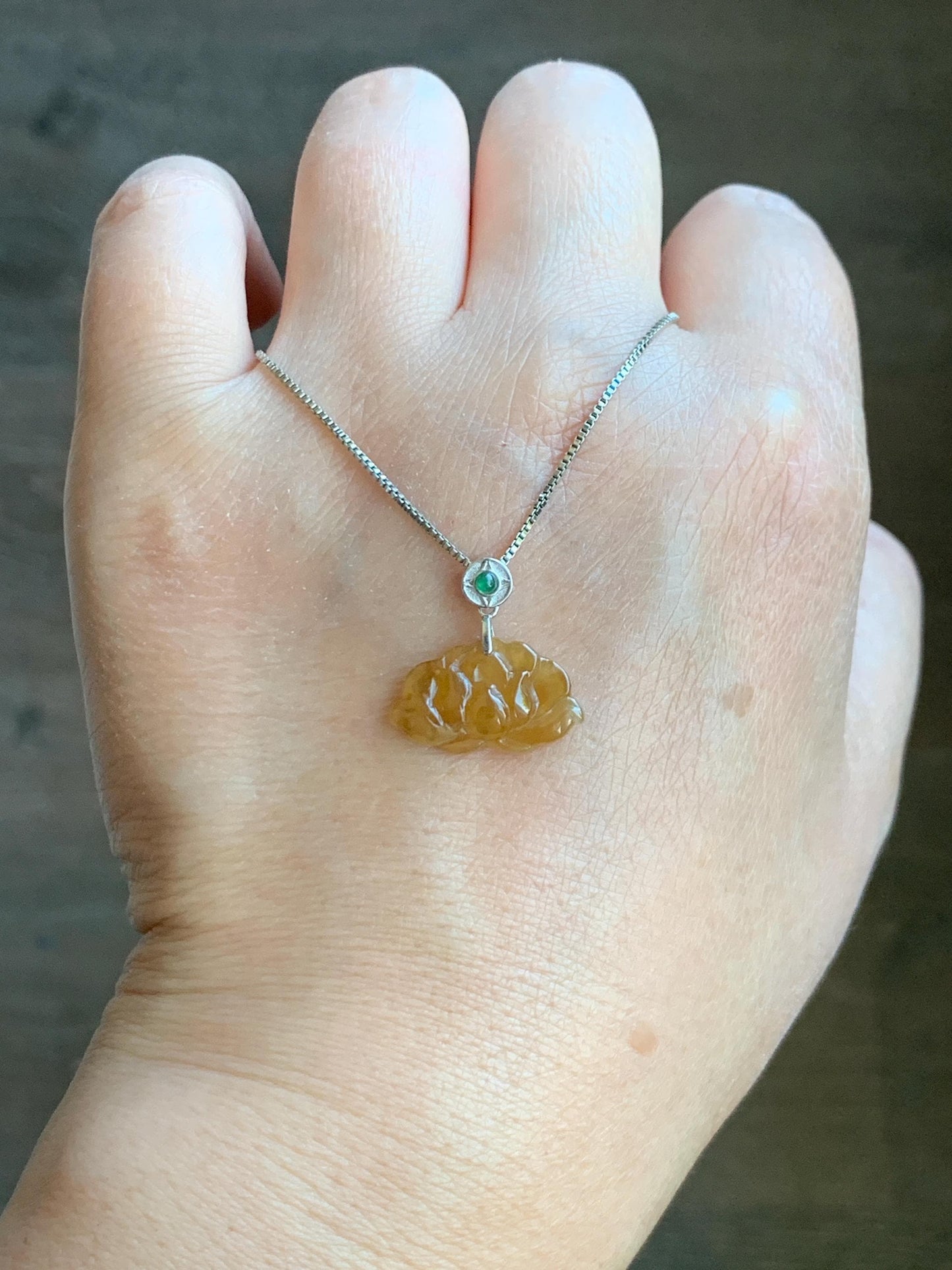 Grade A Natural Icy Highly Translucent Rich Yellow Jade Jadeite Lotus Flower Petite Pendant Sterling Silver 天然冰黄翡翠迷你莲花镶嵌吊坠 BHLH77