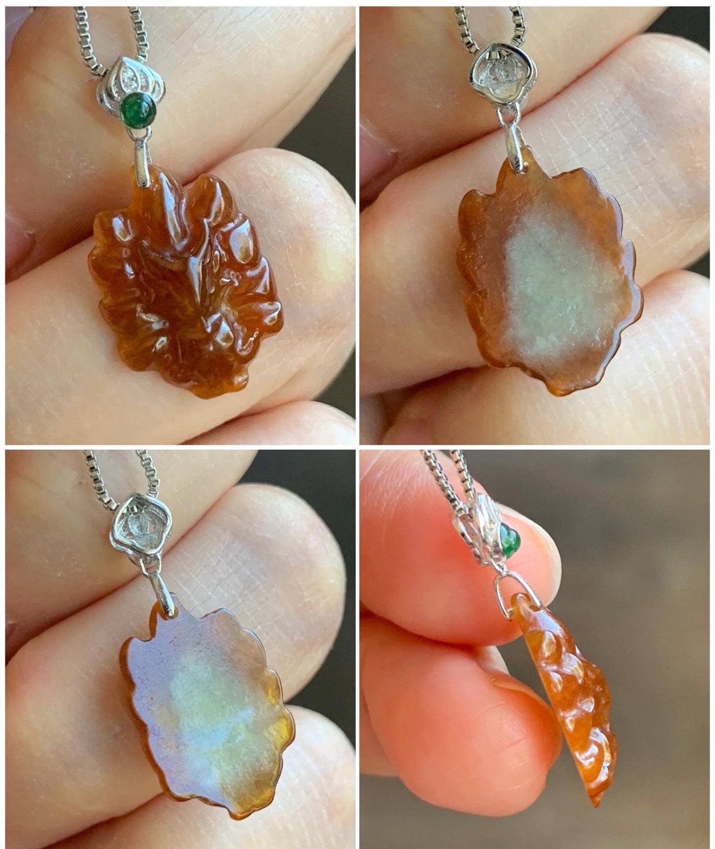 Grade A Natural Icy Translucent Rich Red Jade Jadeite Nine-tailed Fox Petite Pendant Sterling Silver 天然冰红翡翠迷你九尾狐镶嵌吊坠 HFJ77