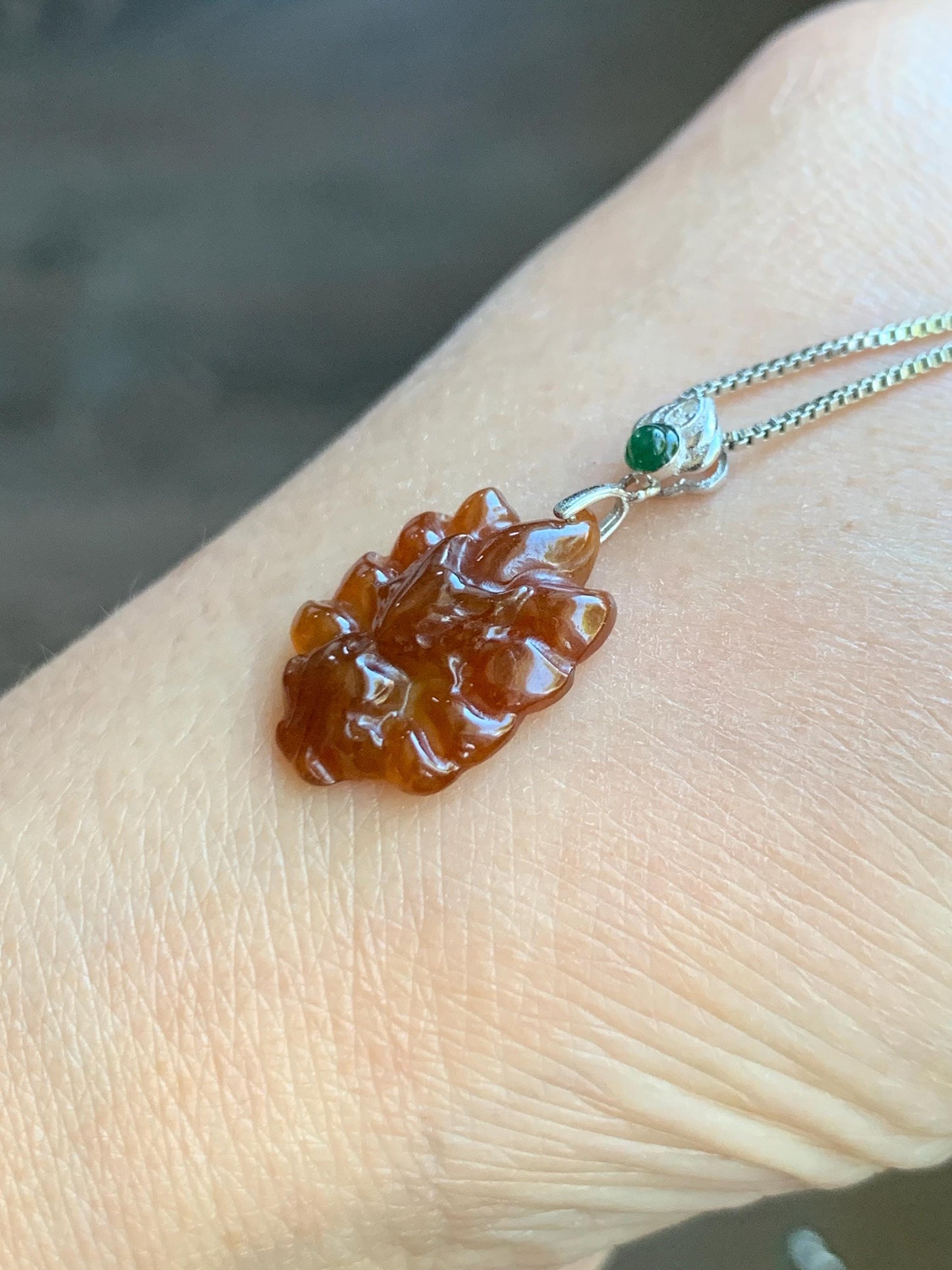 Grade A Natural Icy Translucent Rich Red Jade Jadeite Nine-tailed Fox Petite Pendant Sterling Silver 天然冰红翡翠迷你九尾狐镶嵌吊坠 HFJ77