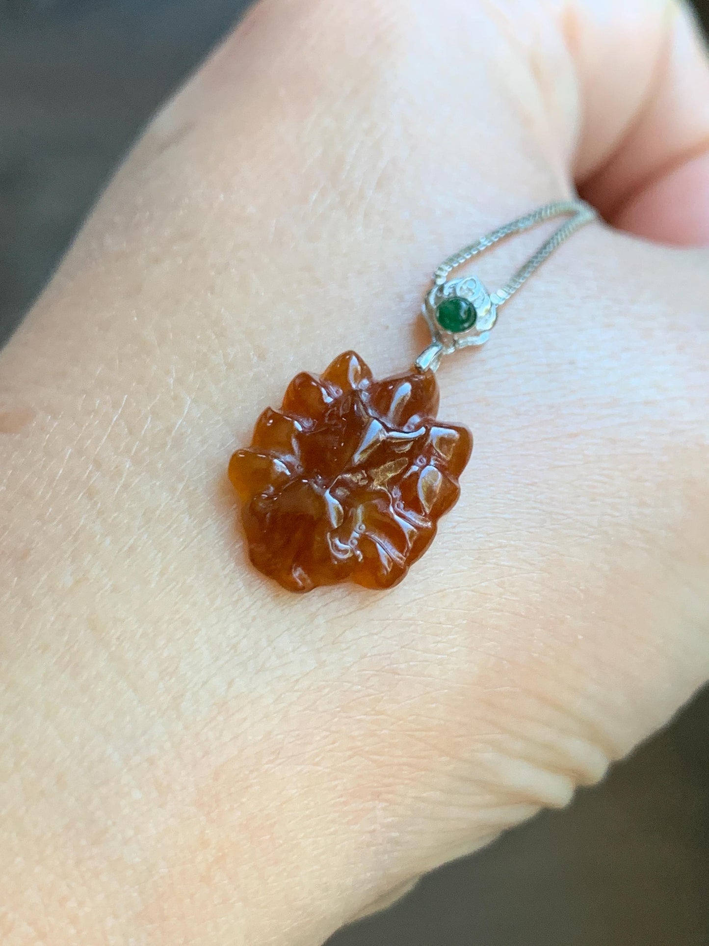 Grade A Natural Icy Translucent Rich Red Jade Jadeite Nine-tailed Fox Petite Pendant Sterling Silver 天然冰红翡翠迷你九尾狐镶嵌吊坠 HFJ77