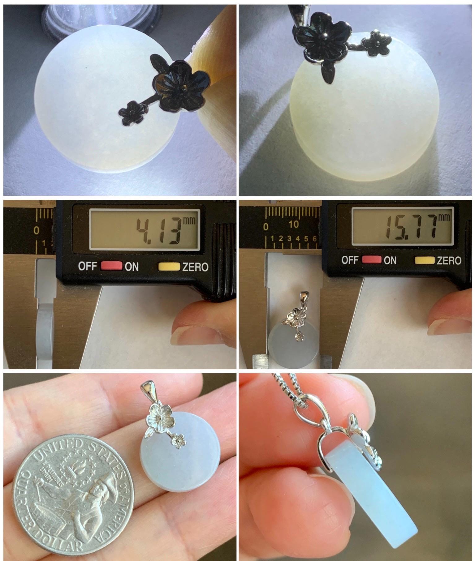 Natural Grade A Icy Translucent Jade Jadeite Small Disc Round Wu Shi Pai Pendant Sterling Silver Cherry Blossom Bail 3g 天然白冰淡紫底翡翠无事牌吊坠 YWS65