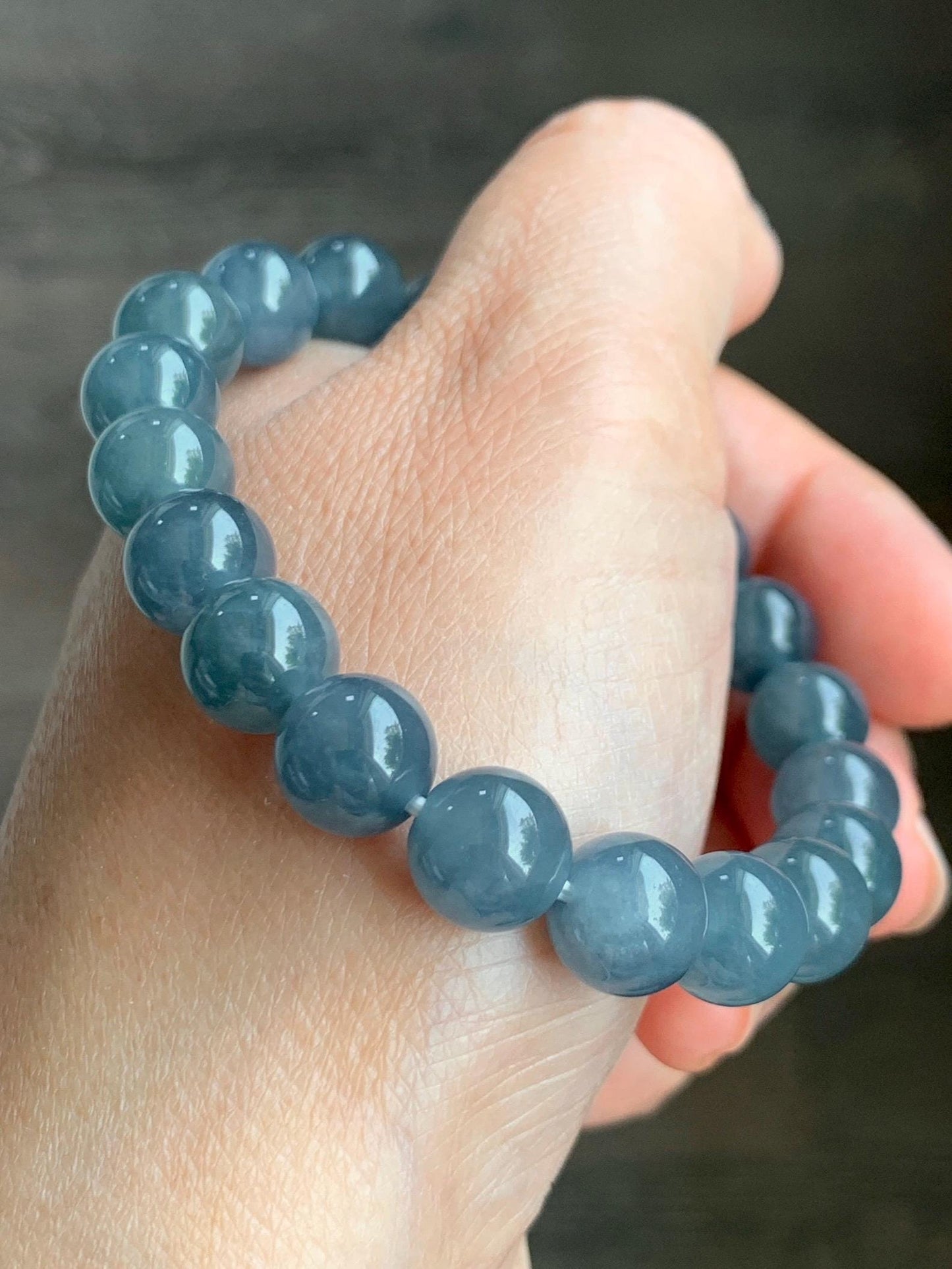 Certified Natural Grade A Icy Translucent Gelatinous Dusty Blueberry Jade Jadeite Beaded Bracelet 9.7mm 7.25” 31.36g 天然冰胶危蓝莓紫翡翠圆珠手串 8750