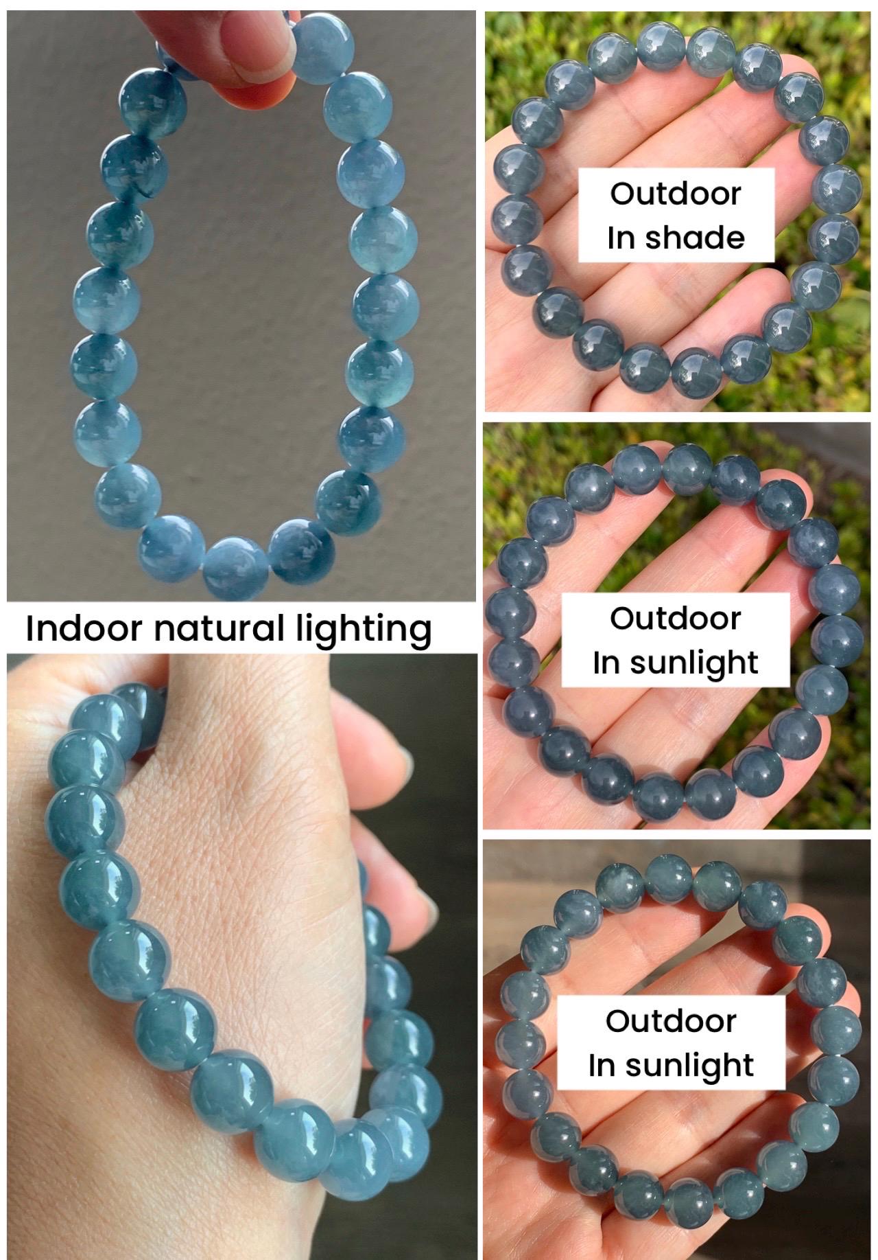 Certified Natural Grade A Icy Translucent Gelatinous Dusty Blueberry Jade Jadeite Beaded Bracelet 9.7mm 7.25” 31.36g 天然冰胶危蓝莓紫翡翠圆珠手串 8750