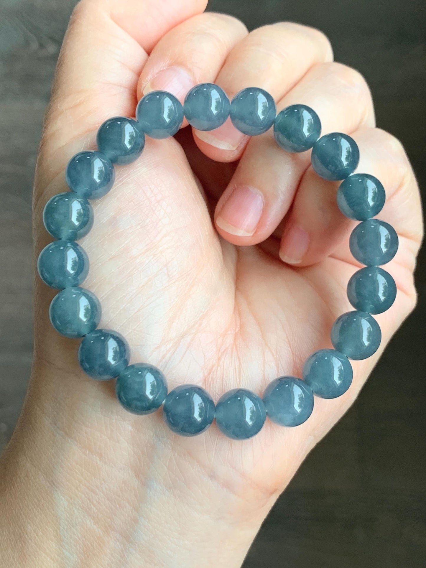 Certified Natural Grade A Icy Translucent Gelatinous Dusty Blueberry Jade Jadeite Beaded Bracelet 9.7mm 7.25” 31.36g 天然冰胶危蓝莓紫翡翠圆珠手串 8750