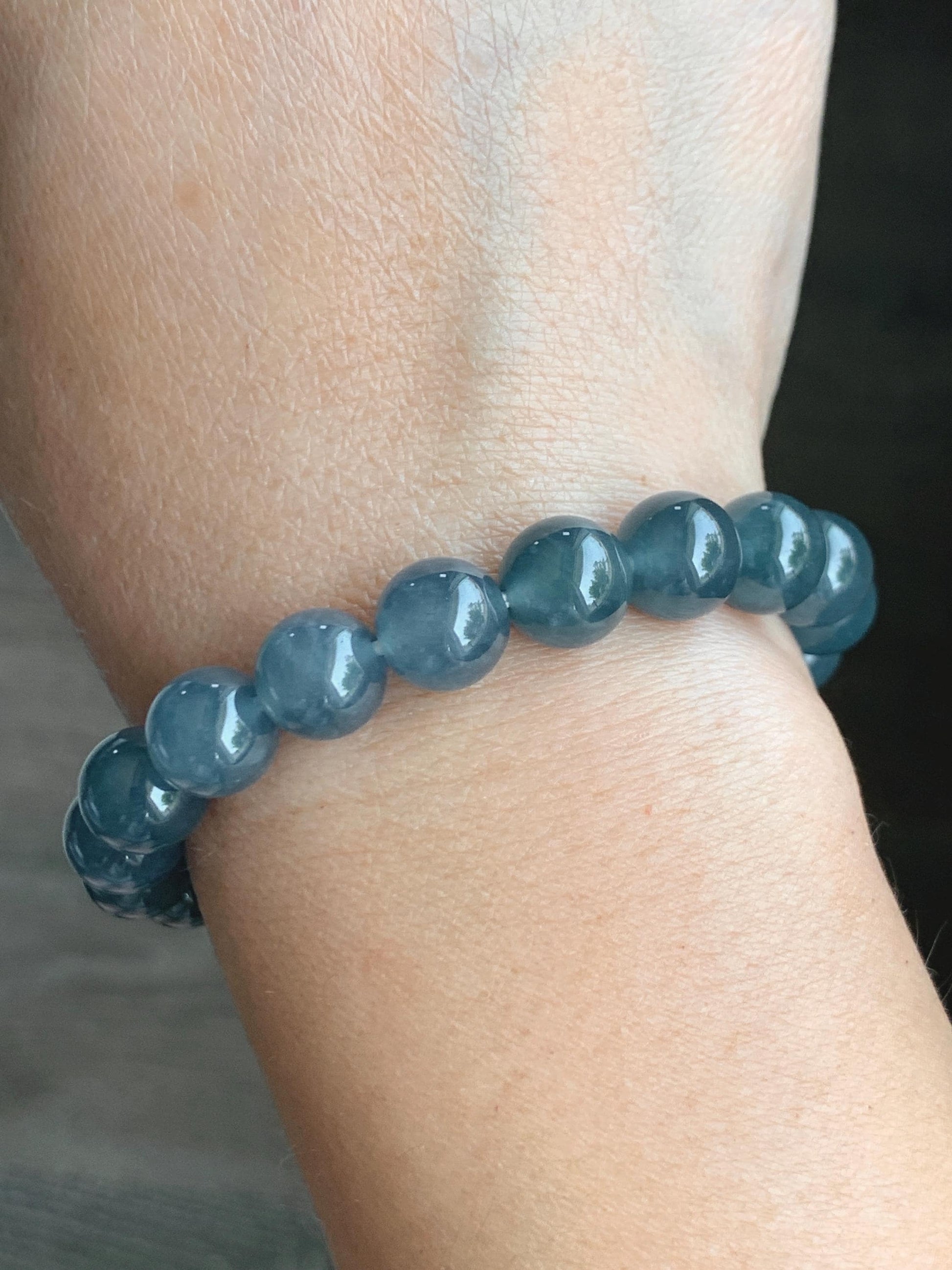 Certified Natural Grade A Icy Translucent Gelatinous Dusty Blueberry Jade Jadeite Beaded Bracelet 9.7mm 7.25” 31.36g 天然冰胶危蓝莓紫翡翠圆珠手串 8750