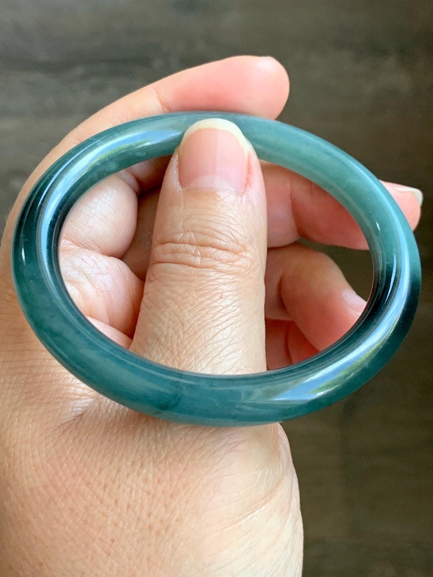 Certified Natural Grade A Guatemalan Icy Translucent Dark Teal Blue Marbled Jade Jadeite Bangle 52.68mm 6.5” 31g 天然冰危蓝飘花翡翠圆条手镯 8781