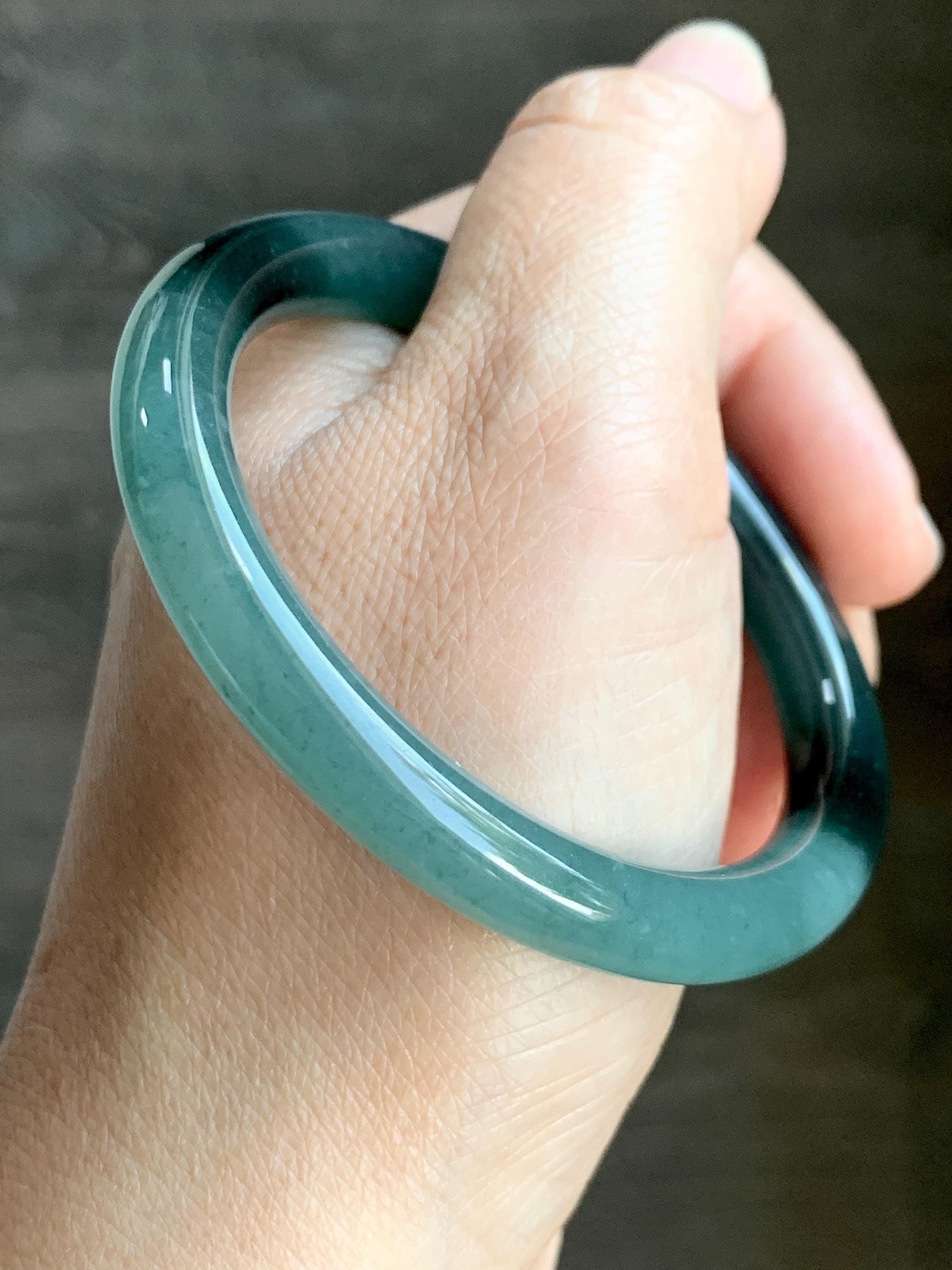 Certified Natural Grade A Guatemalan Icy Translucent Dark Teal Blue Marbled Jade Jadeite Bangle 52.68mm 6.5” 31g 天然冰危蓝飘花翡翠圆条手镯 8781