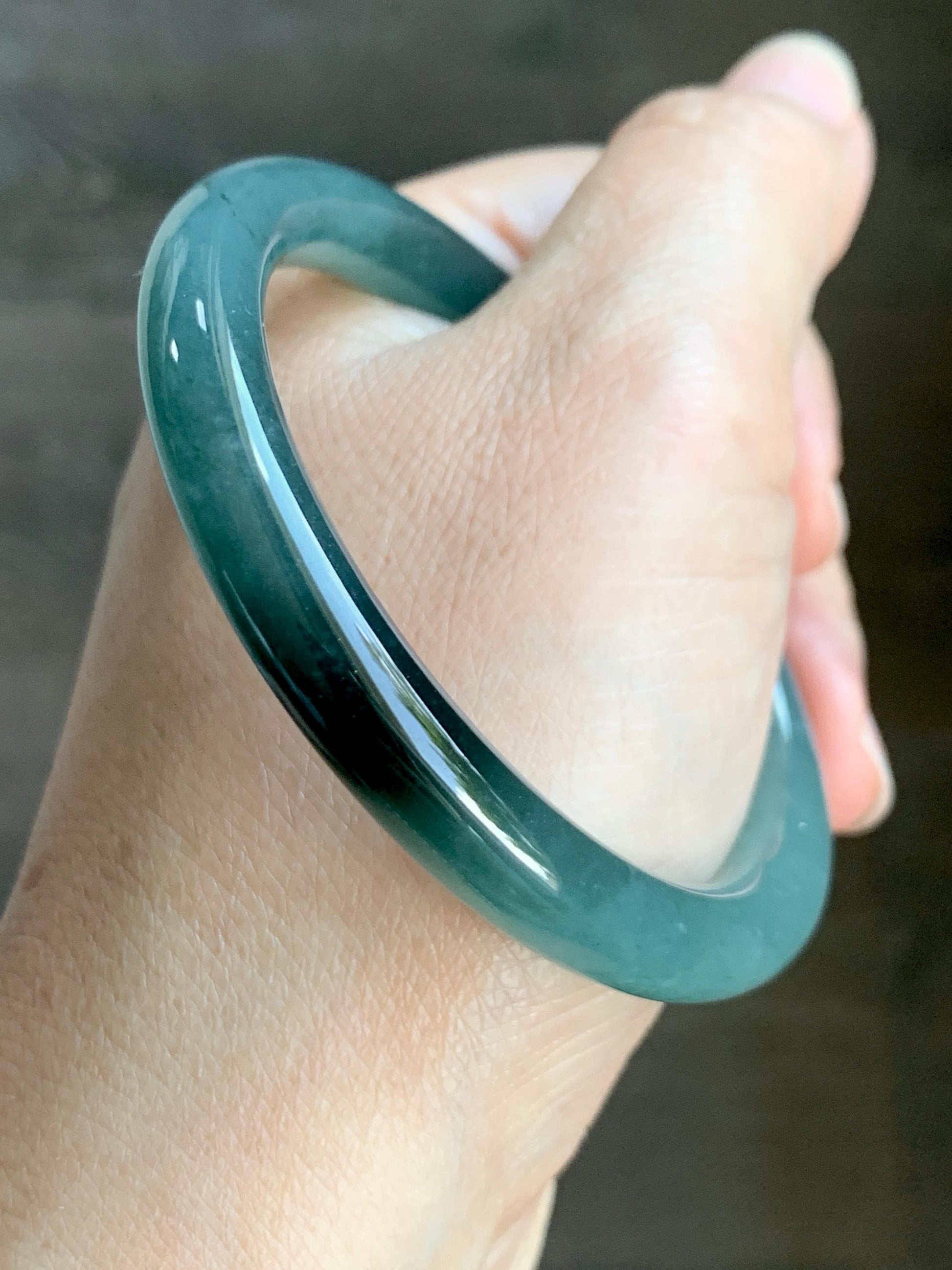 Certified Natural Grade A Guatemalan Icy Translucent Dark Teal Blue Marbled Jade Jadeite Bangle 52.68mm 6.5” 31g 天然冰危蓝飘花翡翠圆条手镯 8781