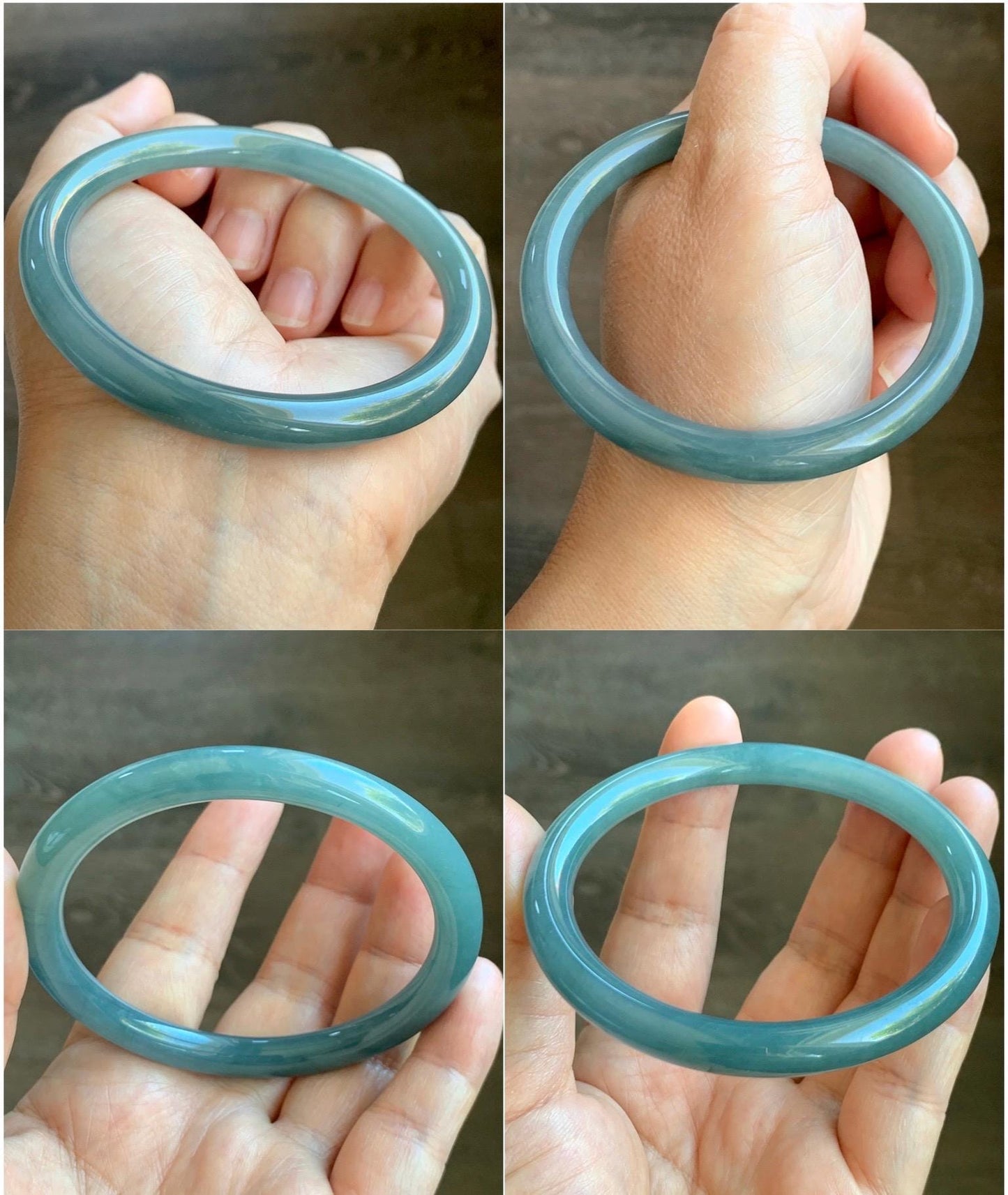 Certified Natural Grade A Guatemalan Icy Translucent Dark Dusty Teal Jade Jadeite Bangle 59.4mm 7.34” 31.75g 天然冰危蓝翡翠圆条手镯 8782