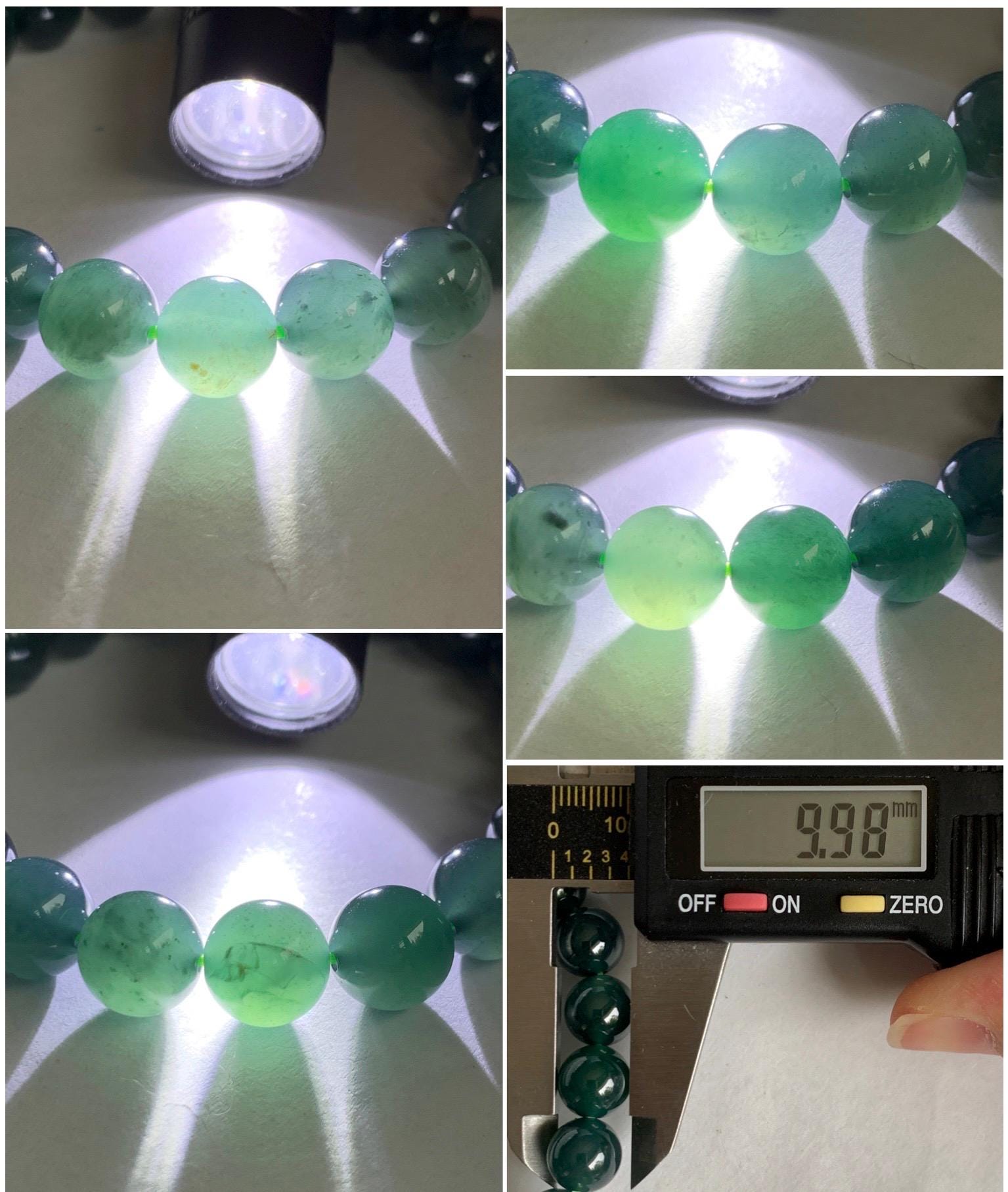 Natural Grade A Guatemalan Icy Translucent Dark Teal Green Jade Jadeite Beaded Bracelet Stretchy 9.9mm 7.5” 34g 天然冰危深蓝绿翡翠圆珠手串 LZW330B
