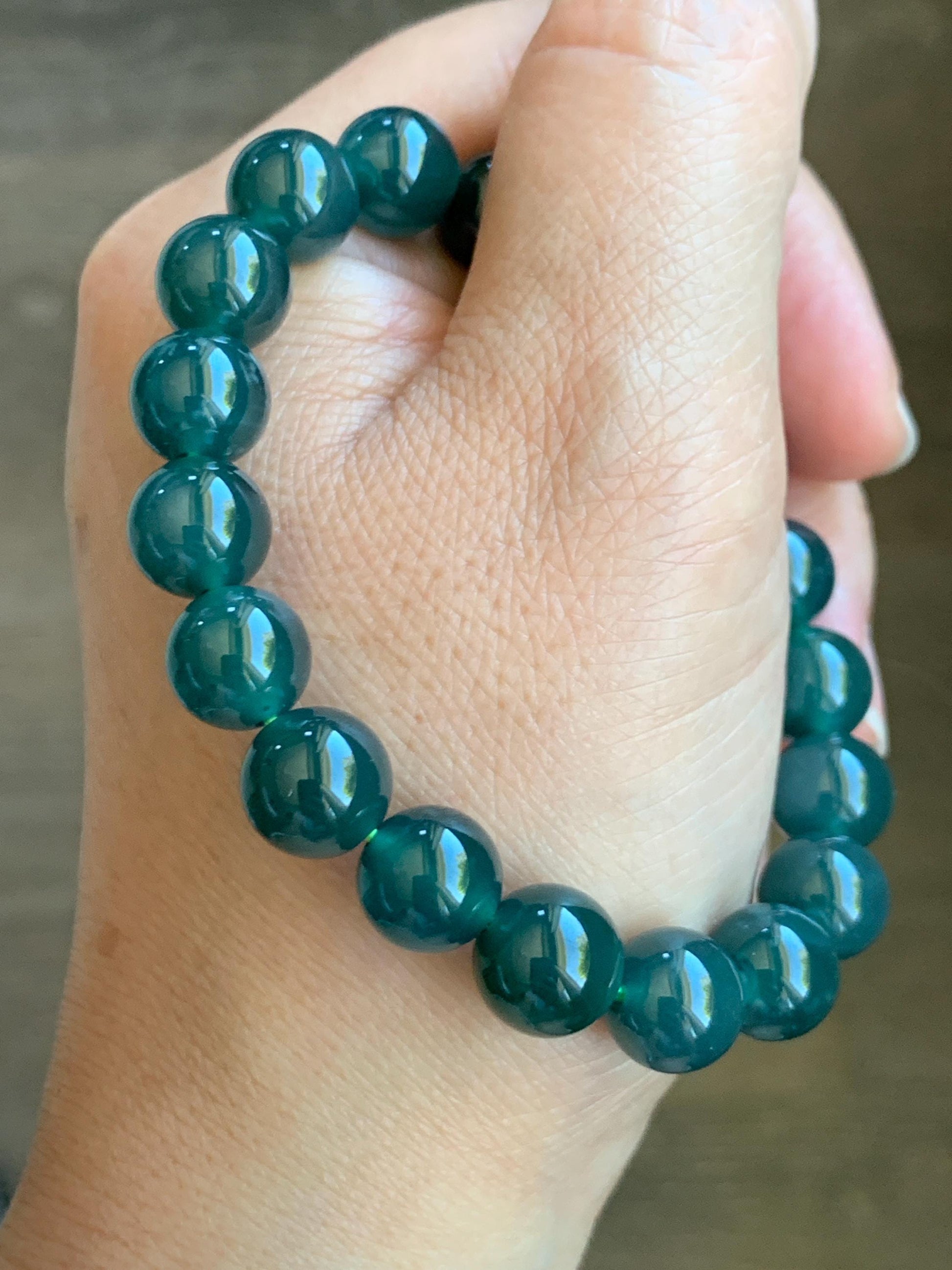 Natural Grade A Guatemalan Icy Translucent Dark Teal Blue Jade Jadeite Beaded Bracelet Stretchy 9.7mm 6.75” 30g 天然冰危深蓝绿翡翠圆珠手串 LWL330S