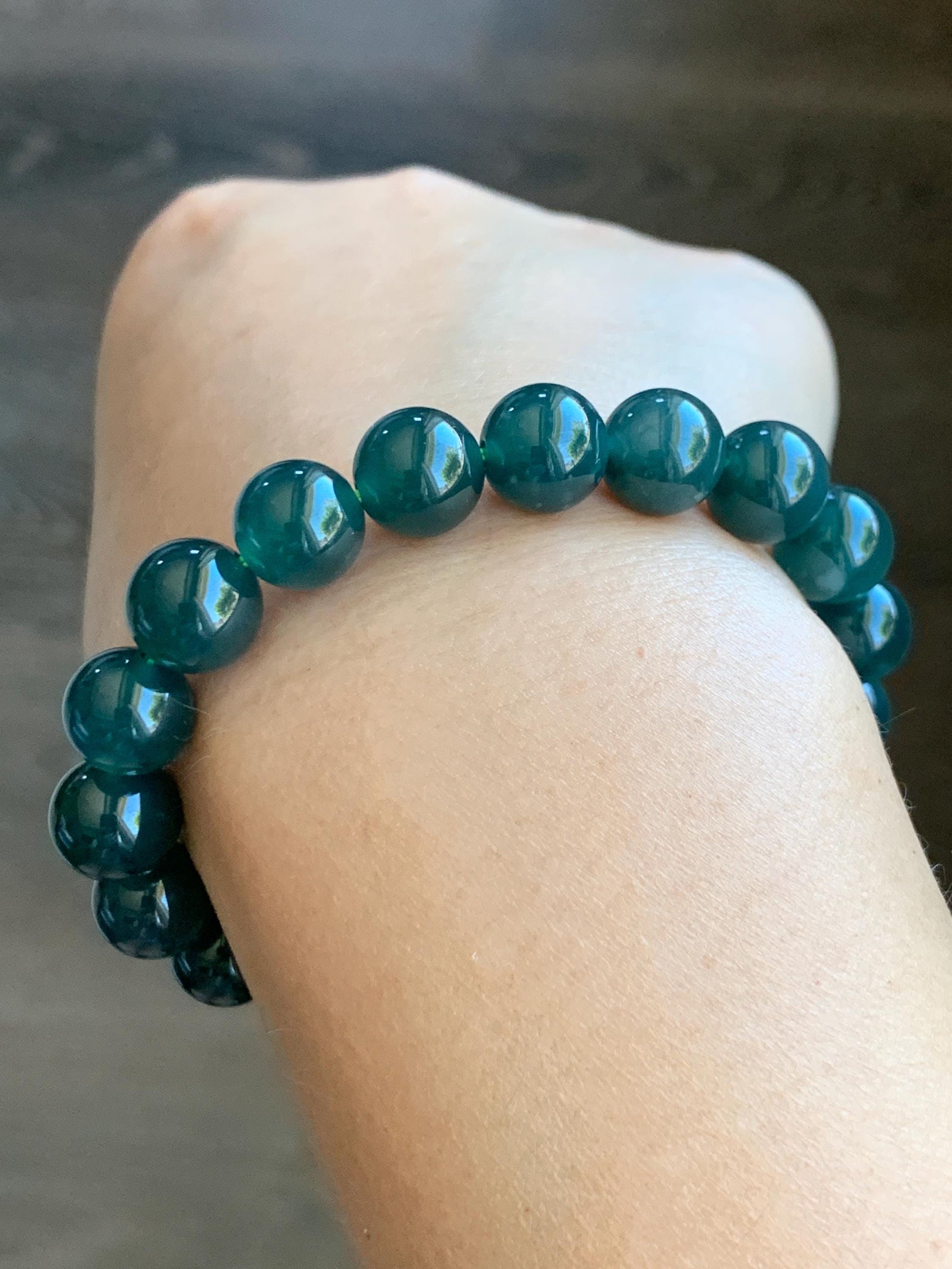 Natural Grade A Guatemalan Icy Translucent Dark Teal Blue Jade Jadeite Beaded Bracelet Stretchy 9.7mm 6.75” 30g 天然冰危深蓝绿翡翠圆珠手串 LWL330S