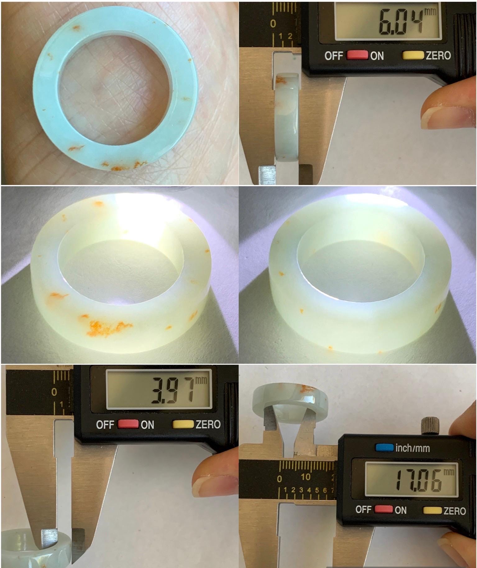 Natural Grade A Icy Translucent Orange Marbled Jade Jadeite Square Edged Band Ring Size 6.5 US 5g 天然撒金翡翠方条戒圈 MSJ88B