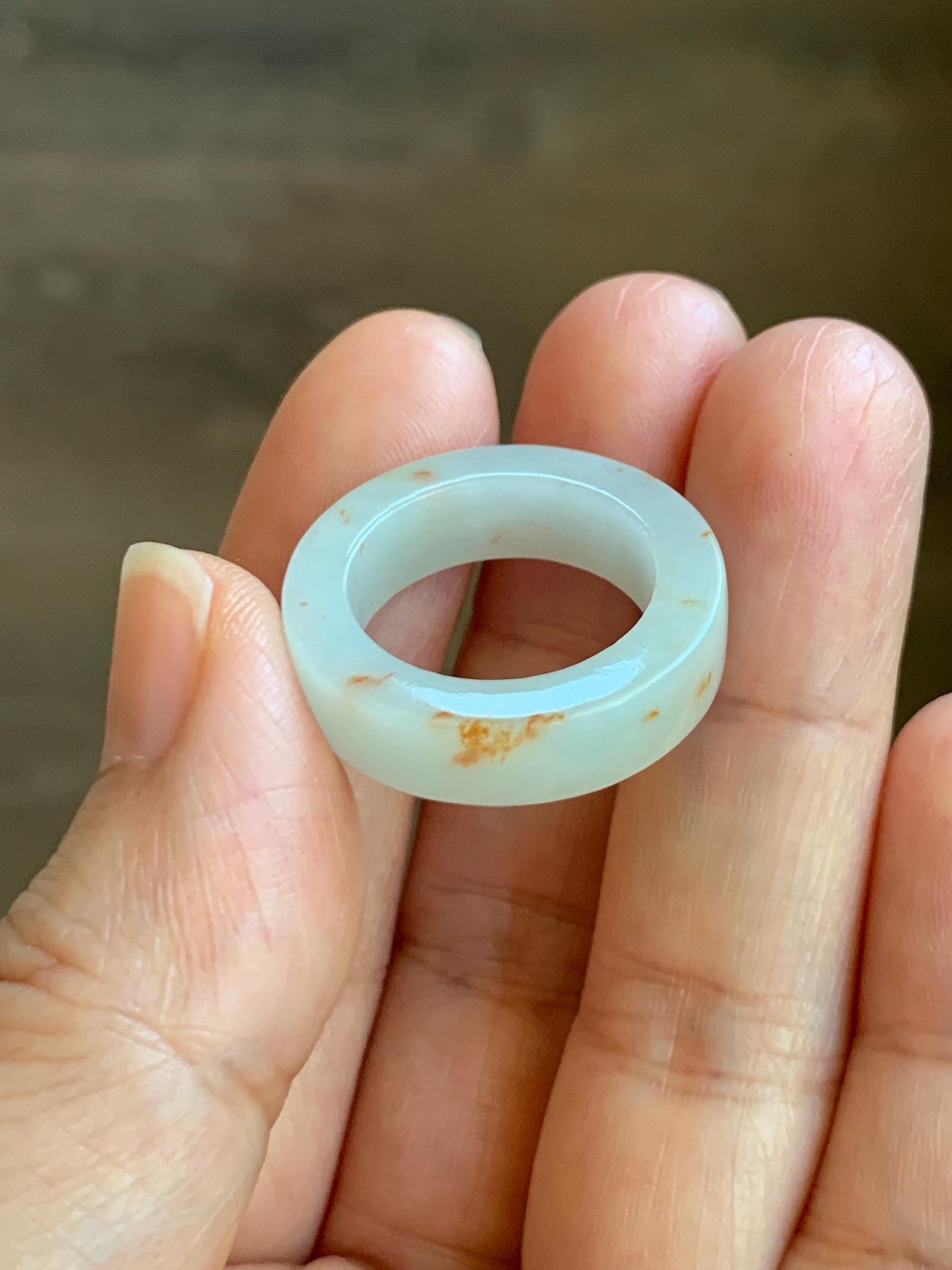 Natural Grade A Icy Translucent Orange Marbled Jade Jadeite Square Edged Band Ring Size 6.5 US 5g 天然撒金翡翠方条戒圈 MSJ88B