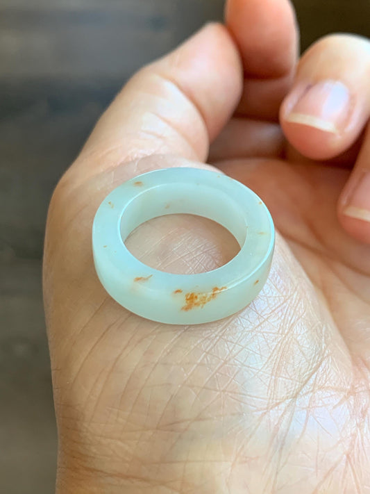 Natural Grade A Icy Translucent Orange Marbled Jade Jadeite Square Edged Band Ring Size 6.5 US 5g 天然撒金翡翠方条戒圈 MSJ88B