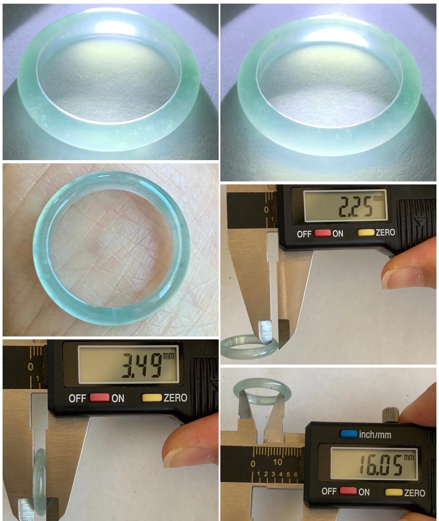 Natural Grade A Guatemalan Icy Highly Translucent Pastel Teal Jade Jadeite Band Ring Size 5.25 US 天然冰危起光浅蓝翡翠戒圈 WBP55A
