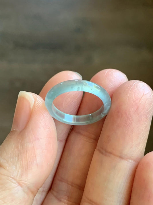 Natural Grade A Guatemalan Icy Highly Translucent Pastel Teal Jade Jadeite Band Ring Size 5.25 US 天然冰危起光浅蓝翡翠戒圈 WBP55A