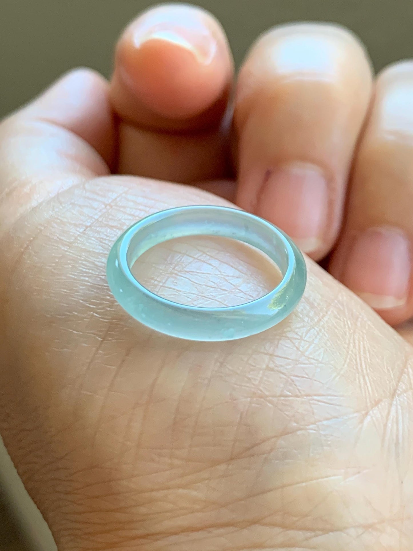 Natural Grade A Guatemalan Icy Highly Translucent Pastel Teal Jade Jadeite Band Ring Size 5.25 US 天然冰危起光浅蓝翡翠戒圈 WBP55A