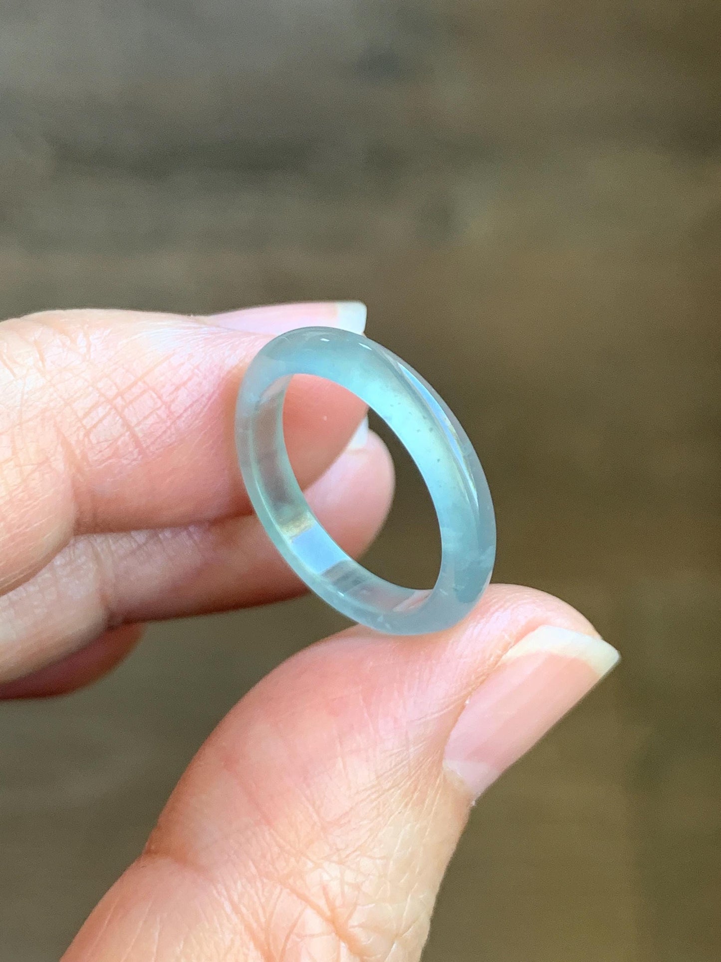 Natural Grade A Guatemalan Icy Highly Translucent Pastel Teal Jade Jadeite Band Ring Size 5.25 US 天然冰危起光浅蓝翡翠戒圈 WBP55A
