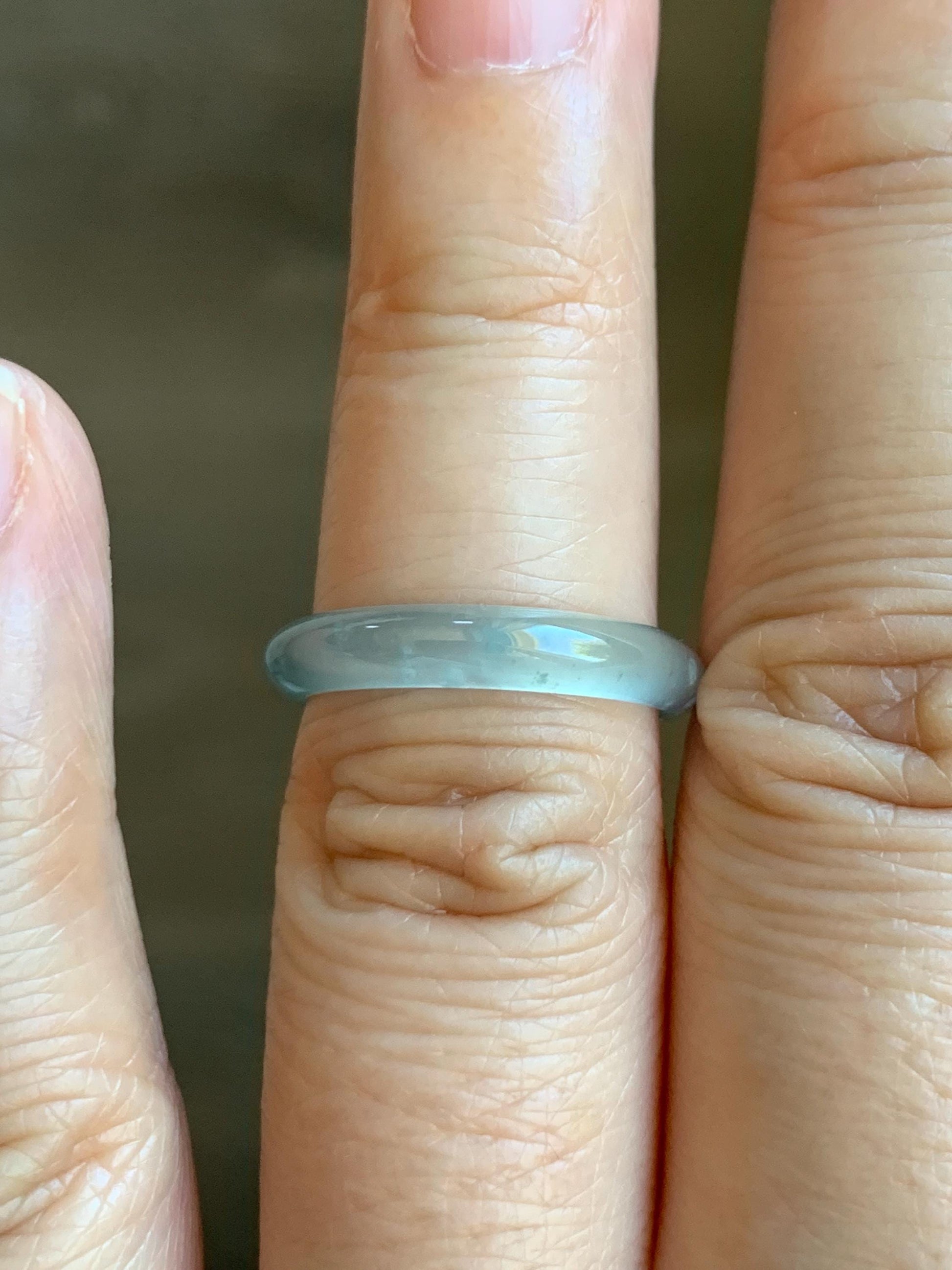 Natural Grade A Guatemalan Icy Highly Translucent Pastel Teal Jade Jadeite Band Ring Size 5.25 US 天然冰危起光浅蓝翡翠戒圈 WBP55A