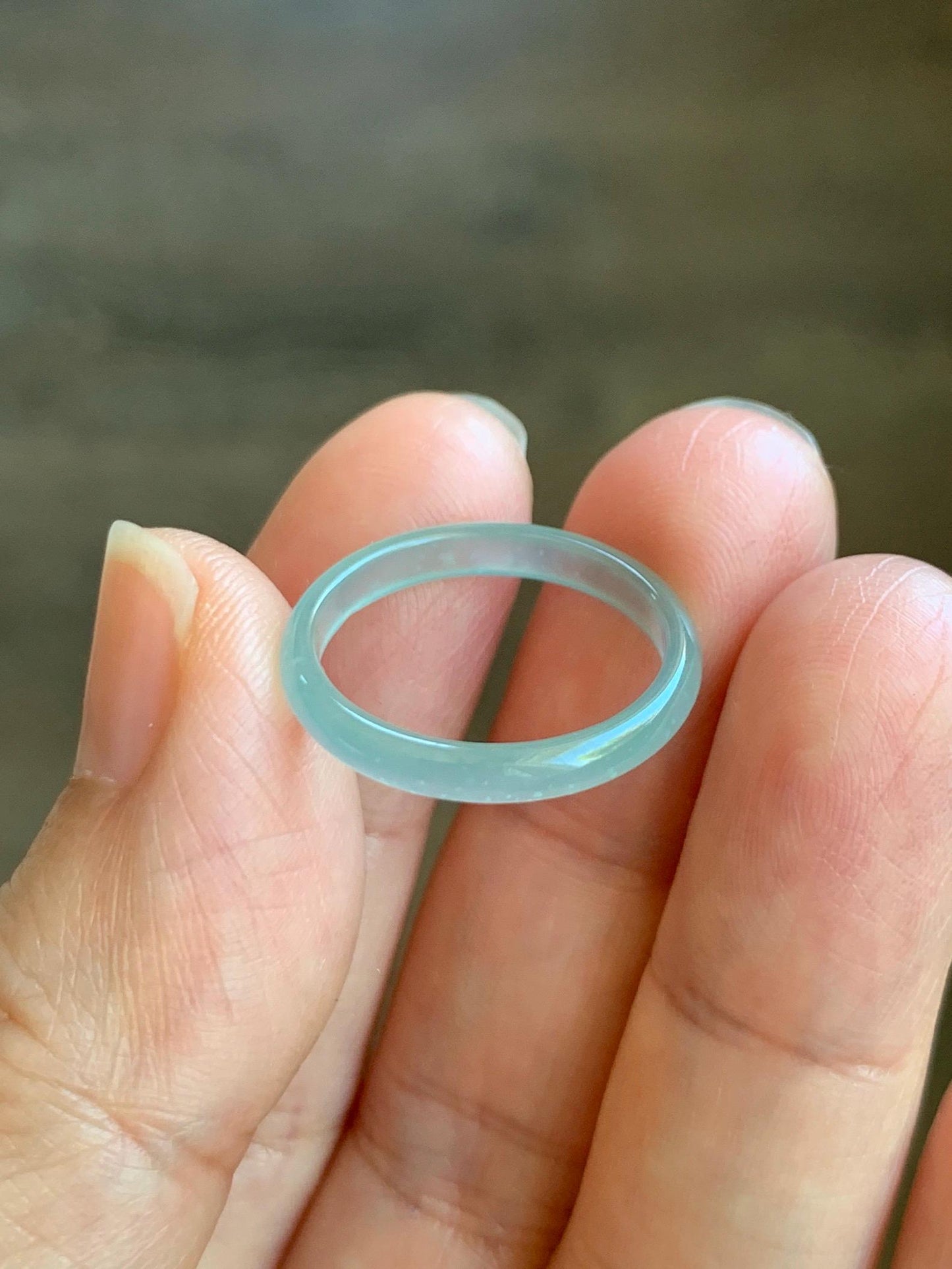 Natural Grade A Guatemalan Icy Highly Translucent Pastel Teal Jade Jadeite Band Ring Size 6.5 US 天然冰危起光浅蓝翡翠戒圈 WBP55B