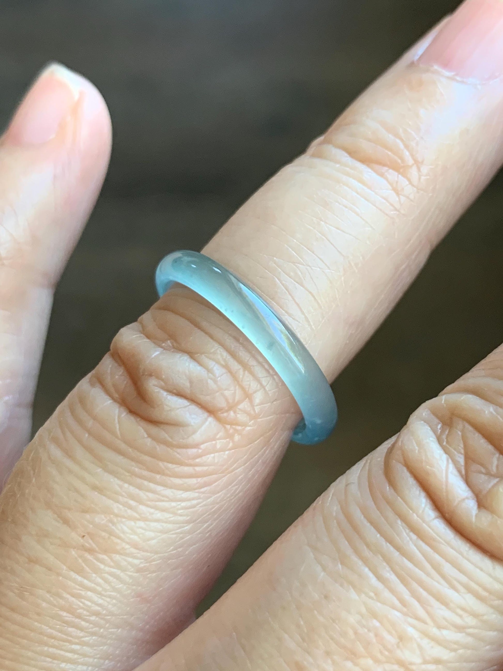 Natural Grade A Guatemalan Icy Highly Translucent Pastel Teal Jade Jadeite Band Ring Size 6.5 US 天然冰危起光浅蓝翡翠戒圈 WBP55B