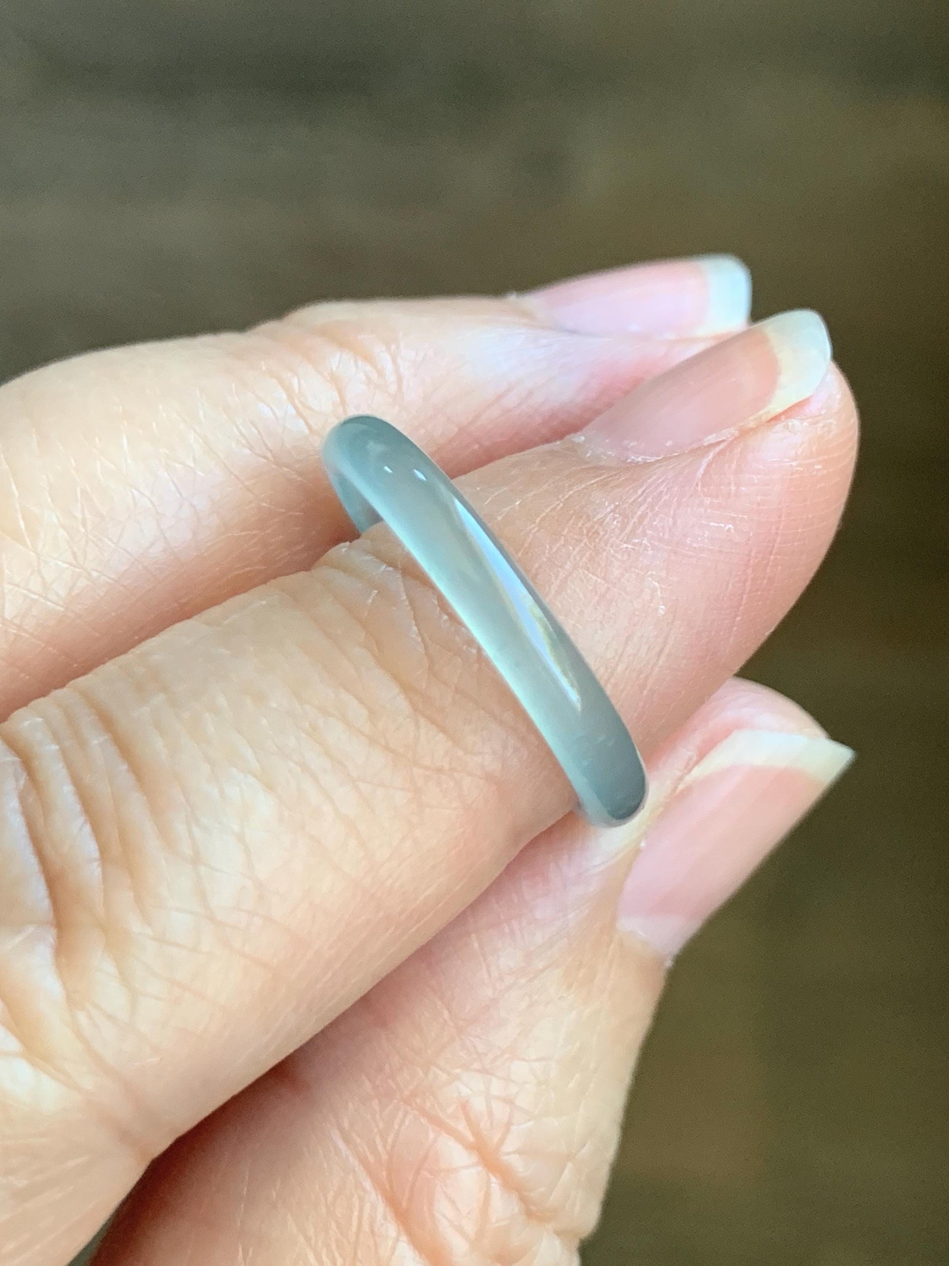 Natural Grade A Guatemalan Icy Highly Translucent Pastel Teal Jade Jadeite Band Ring Size 6.5 US 天然冰危起光浅蓝翡翠戒圈 WBP55B