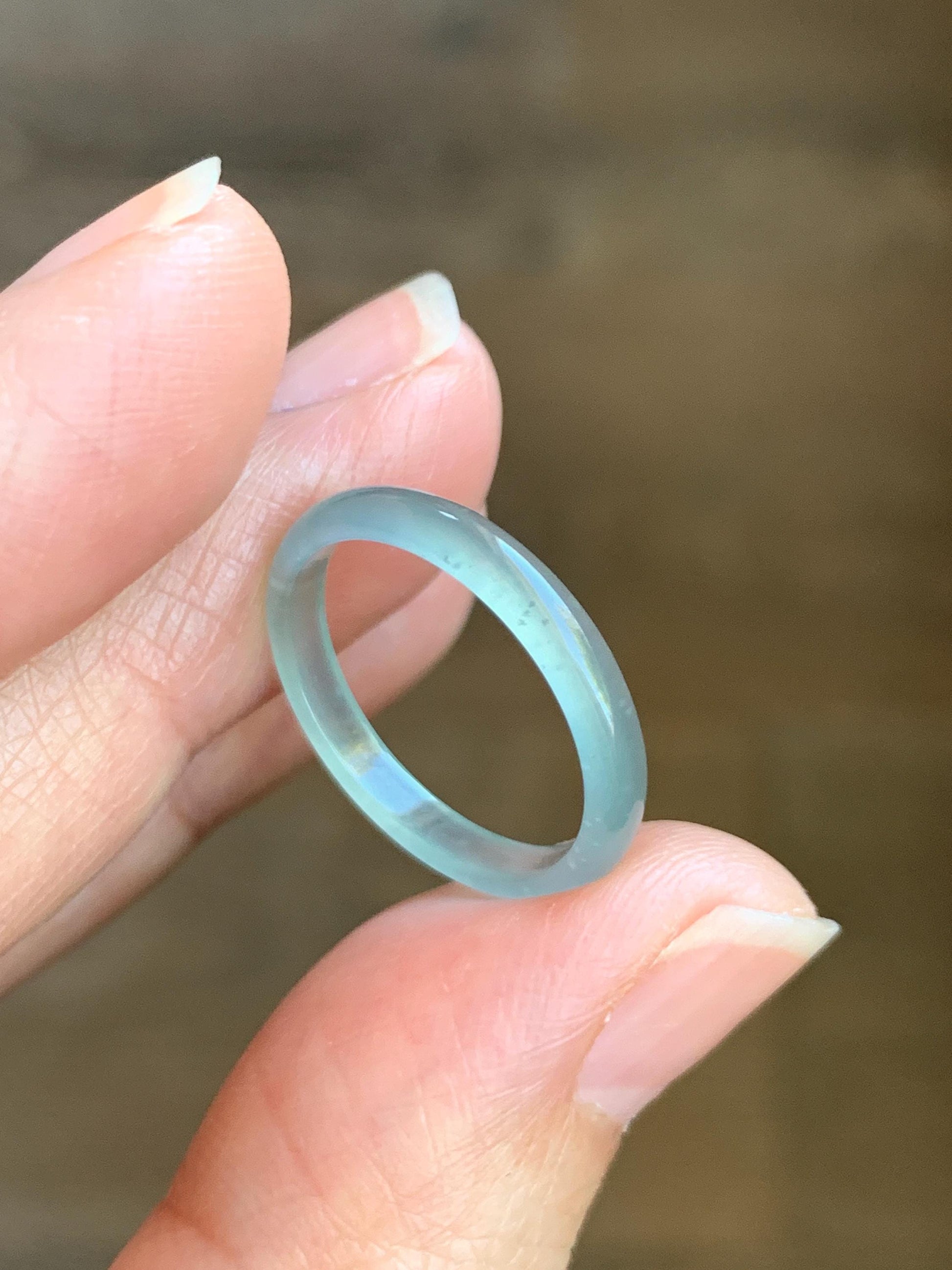 Natural Grade A Guatemalan Icy Highly Translucent Pastel Teal Jade Jadeite Band Ring Size 6.5 US 天然冰危起光浅蓝翡翠戒圈 WBP55B