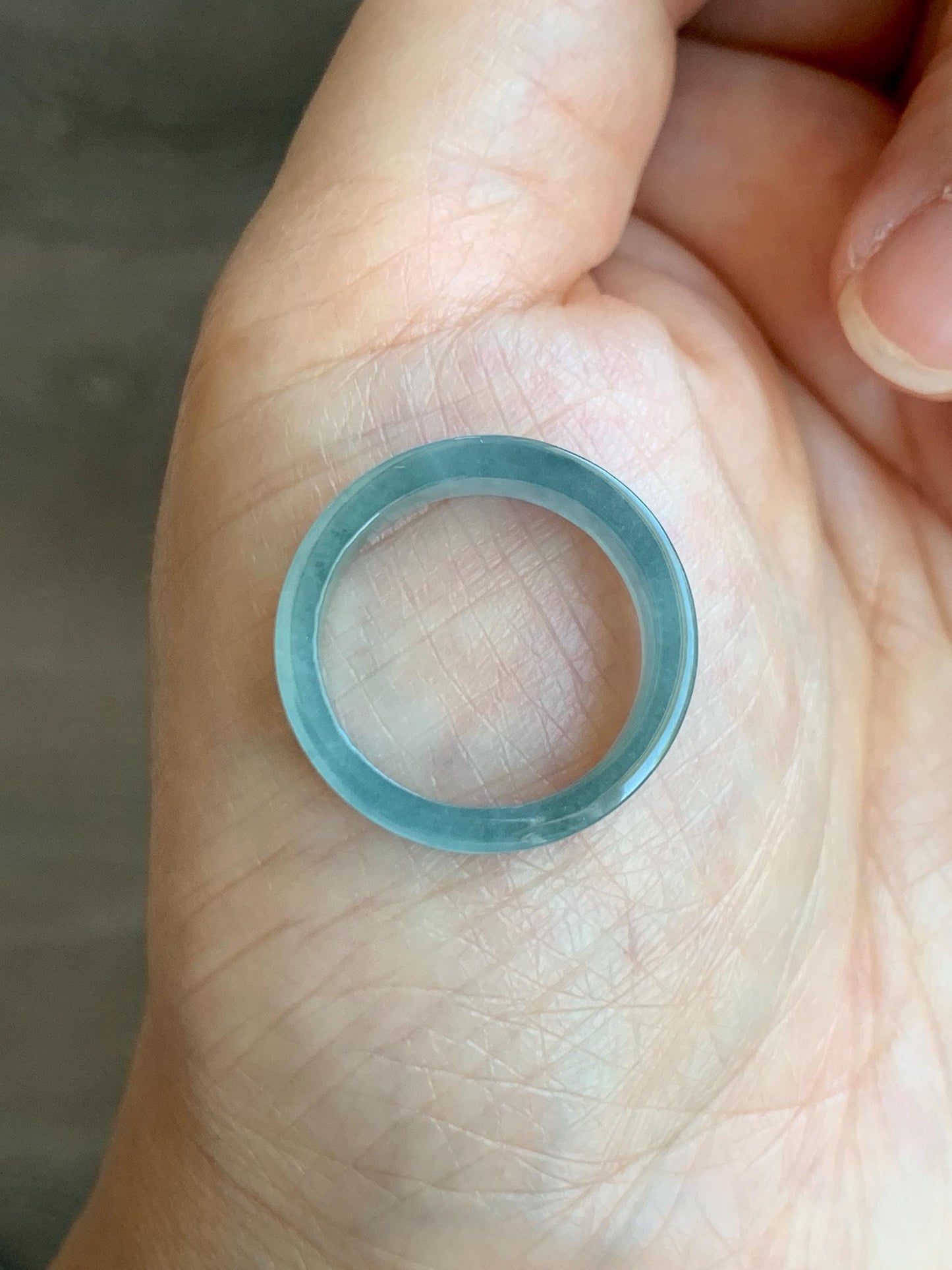Natural Grade A Guatemalan Icy Translucent Gelatinous Dusty Blue Jade Jadeite Engraved Band Ring Size 7.25 US 天然冰胶危蓝翡翠仿古雕戒圈 HWJ66