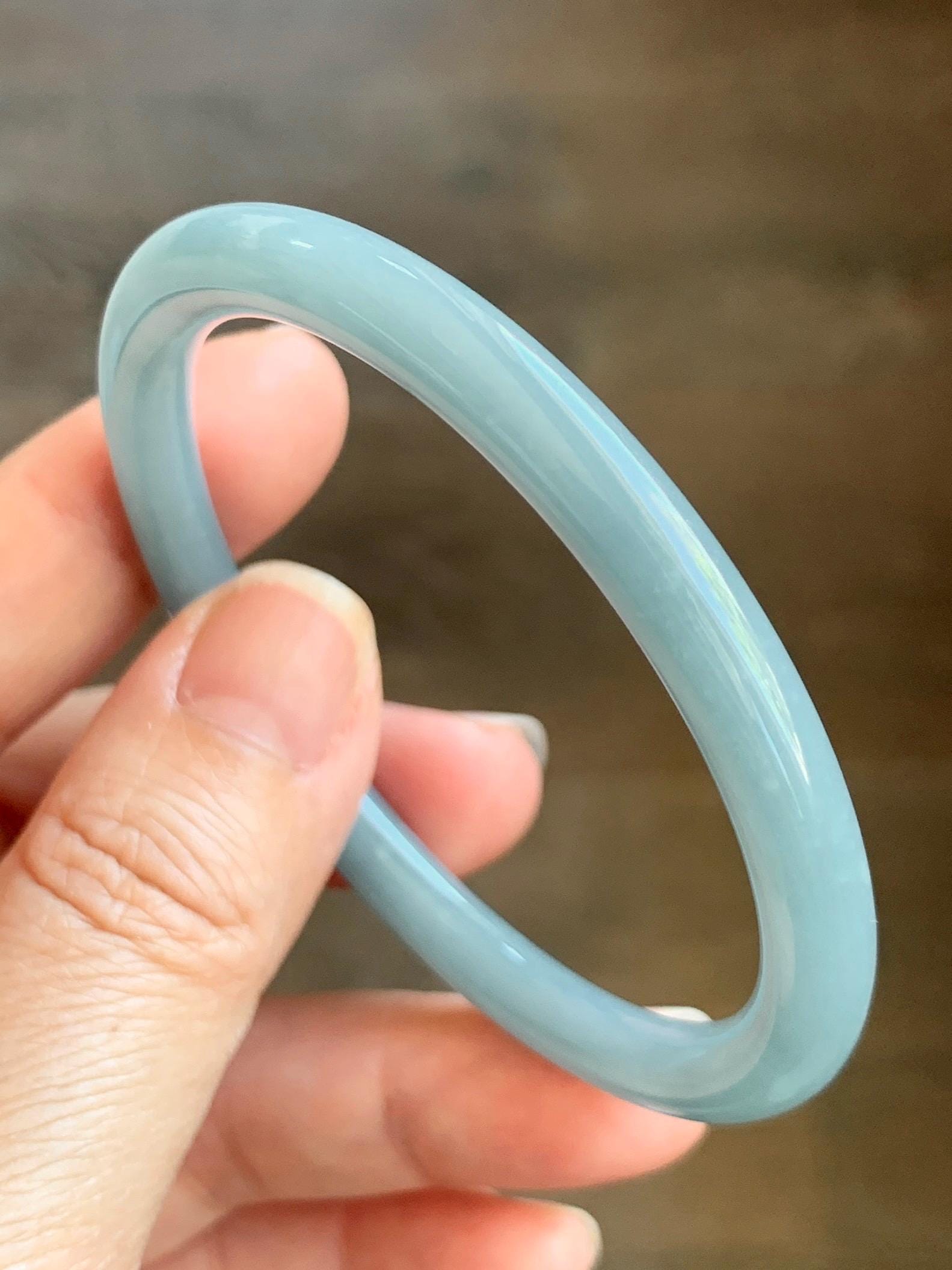 Certified Natural Grade A Guatemalan Icy Translucent Light Dusty Blue Jade Jadeite Bangle Bracelet 55.1mm 6.81" 20.87g 天然危蓝糯冰浅蓝翡翠圆条手镯 8769