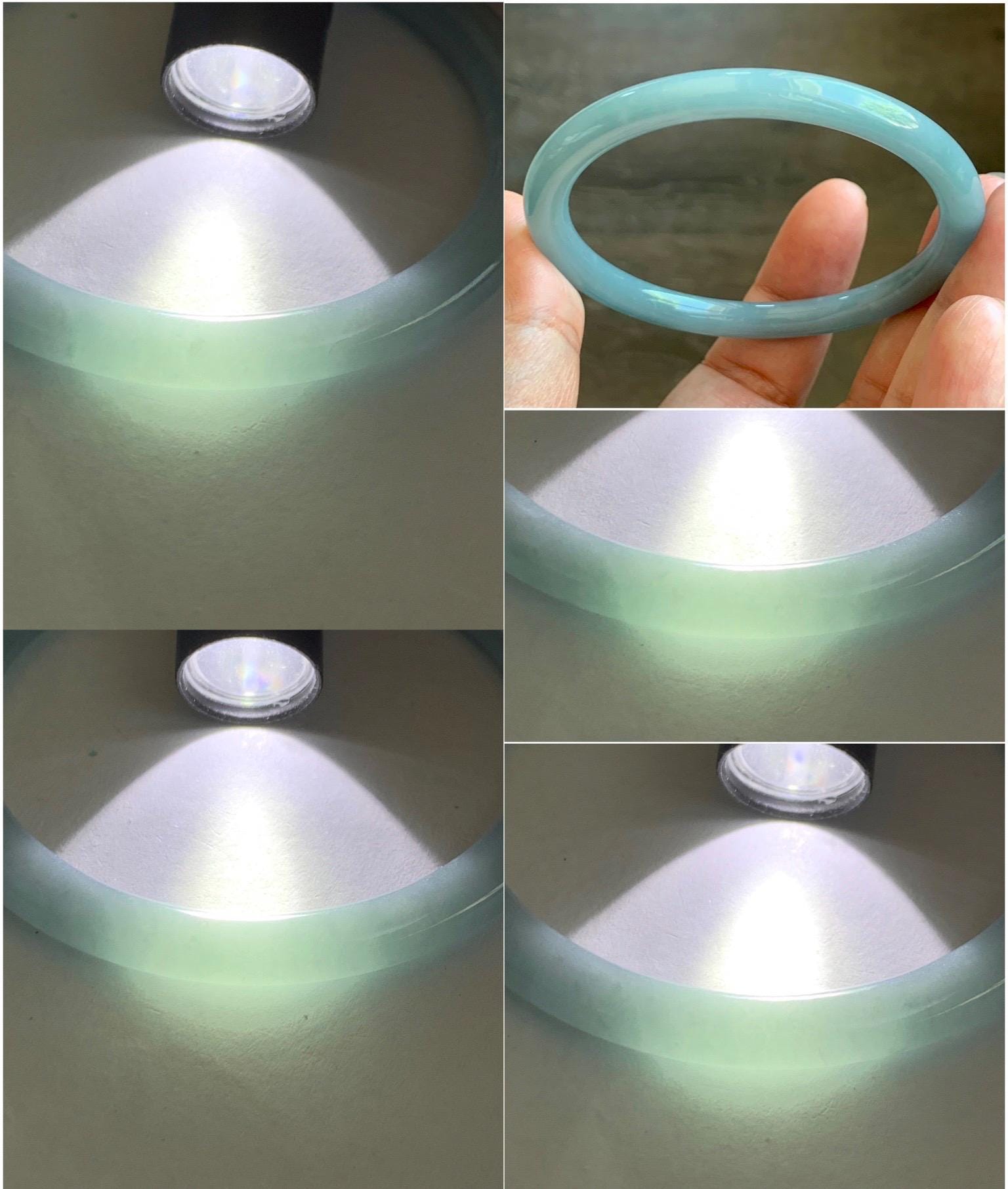 Certified Natural Grade A Guatemalan Icy Translucent Light Dusty Blue Jade Jadeite Bangle Bracelet 55.1mm 6.81" 20.87g 天然危蓝糯冰浅蓝翡翠圆条手镯 8769