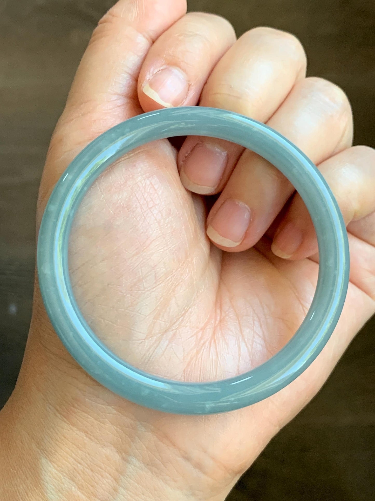 Certified Natural Grade A Guatemalan Icy Translucent Light Dusty Blue Jade Jadeite Bangle Bracelet 55.1mm 6.81" 20.87g 天然危蓝糯冰浅蓝翡翠圆条手镯 8769