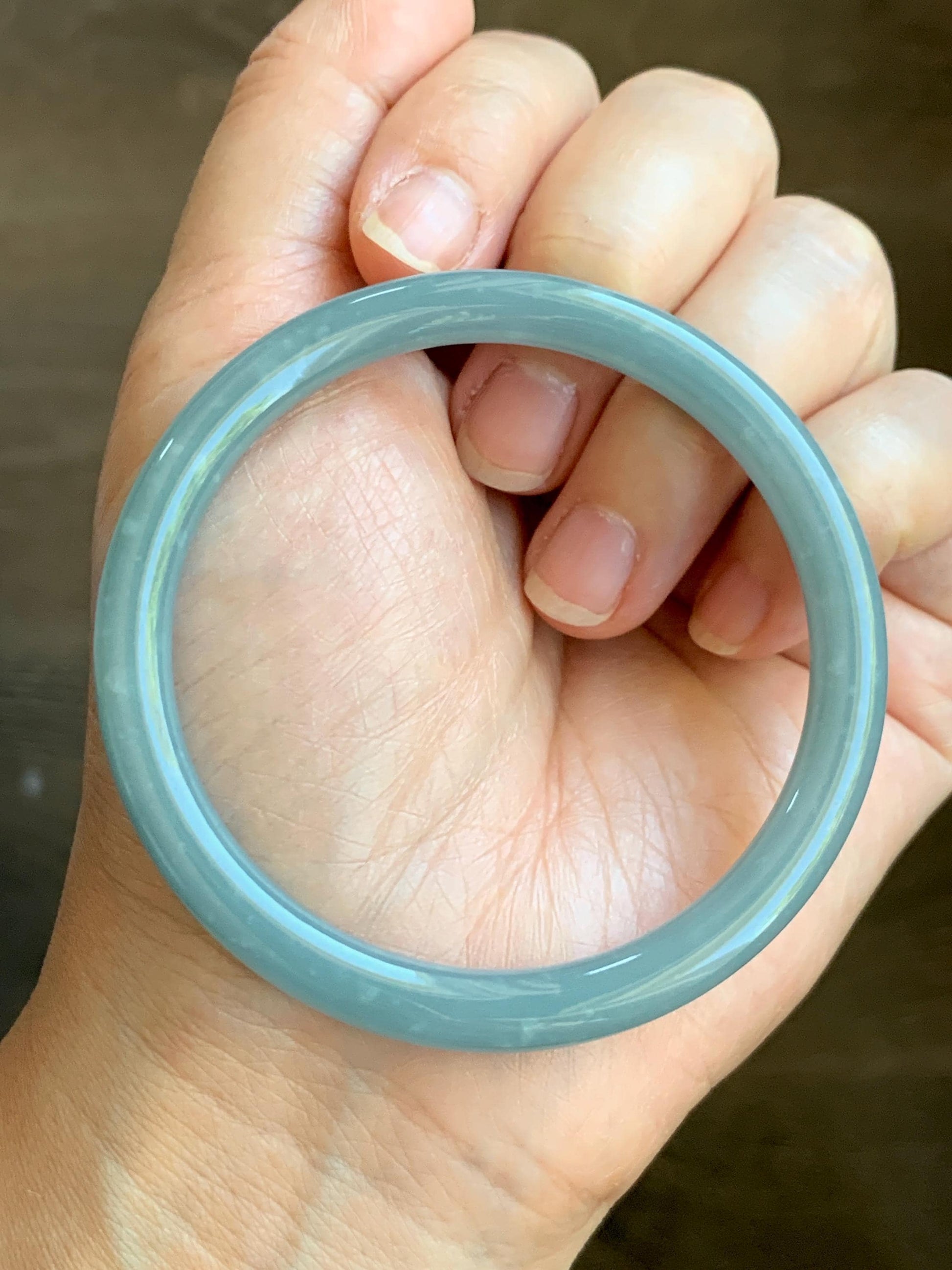 Certified Natural Grade A Guatemalan Icy Translucent Light Dusty Blue Jade Jadeite Bangle Bracelet 55.1mm 6.81" 20.87g 天然危蓝糯冰浅蓝翡翠圆条手镯 8769