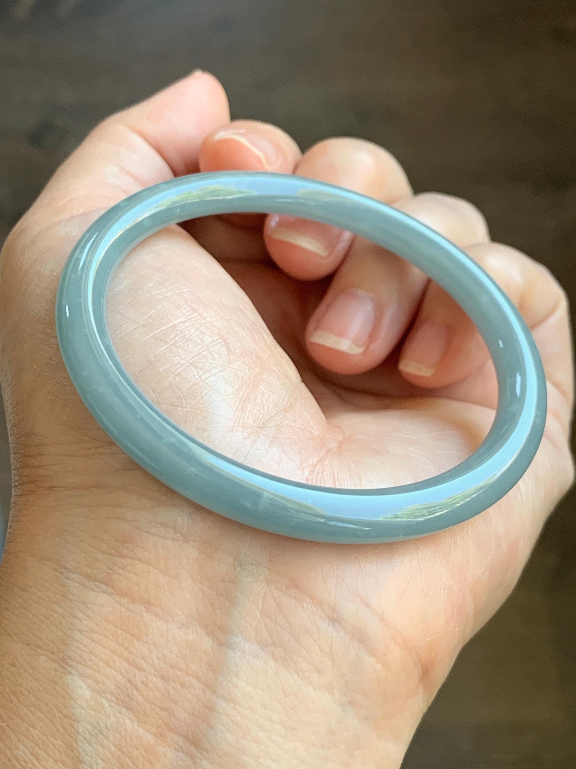 Certified Natural Grade A Guatemalan Icy Translucent Light Dusty Blue Jade Jadeite Bangle Bracelet 55.1mm 6.81" 20.87g 天然危蓝糯冰浅蓝翡翠圆条手镯 8769