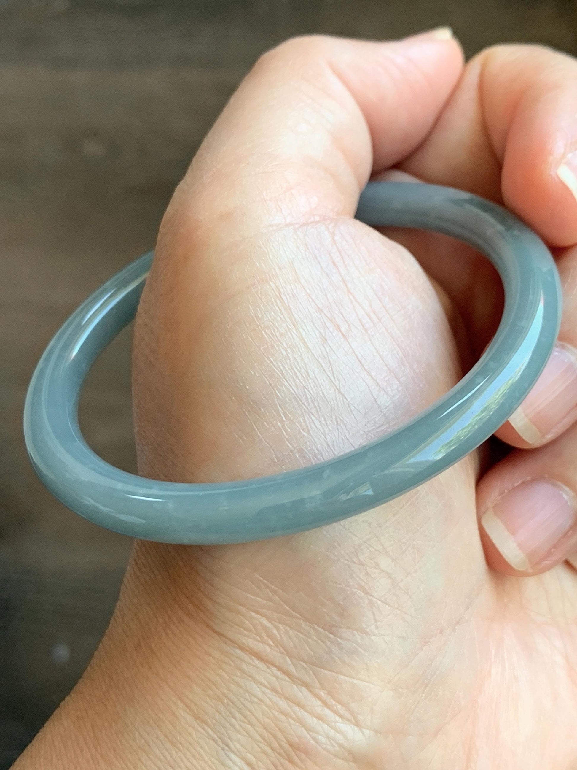 Certified Natural Grade A Guatemalan Icy Translucent Light Dusty Blue Jade Jadeite Bangle Bracelet 55.1mm 6.81" 20.87g 天然危蓝糯冰浅蓝翡翠圆条手镯 8769