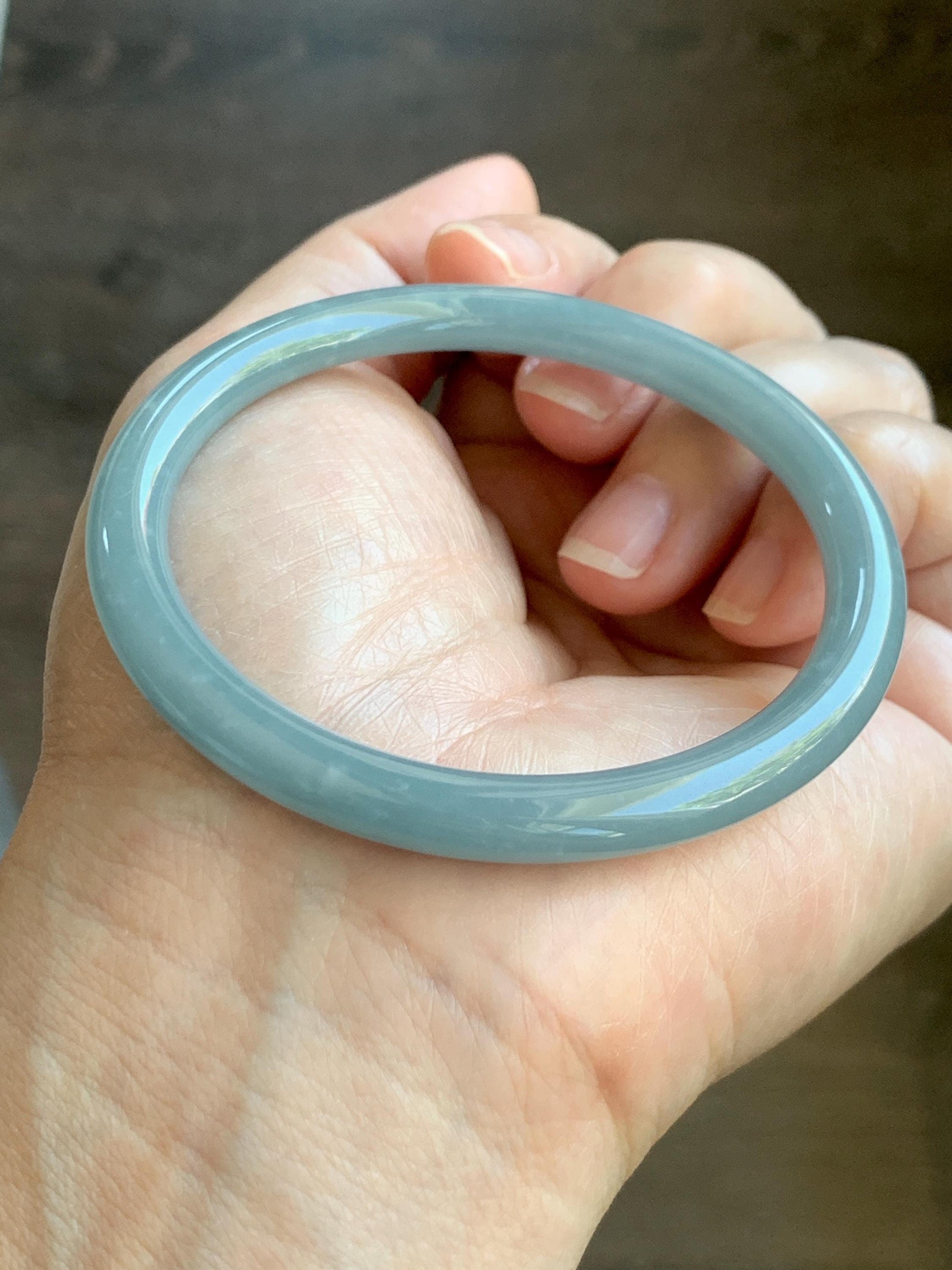 Certified Natural Grade A Guatemalan Icy Translucent Light Dusty Blue Jade Jadeite Bangle Bracelet 55.1mm 6.81" 20.87g 天然危蓝糯冰浅蓝翡翠圆条手镯 8769