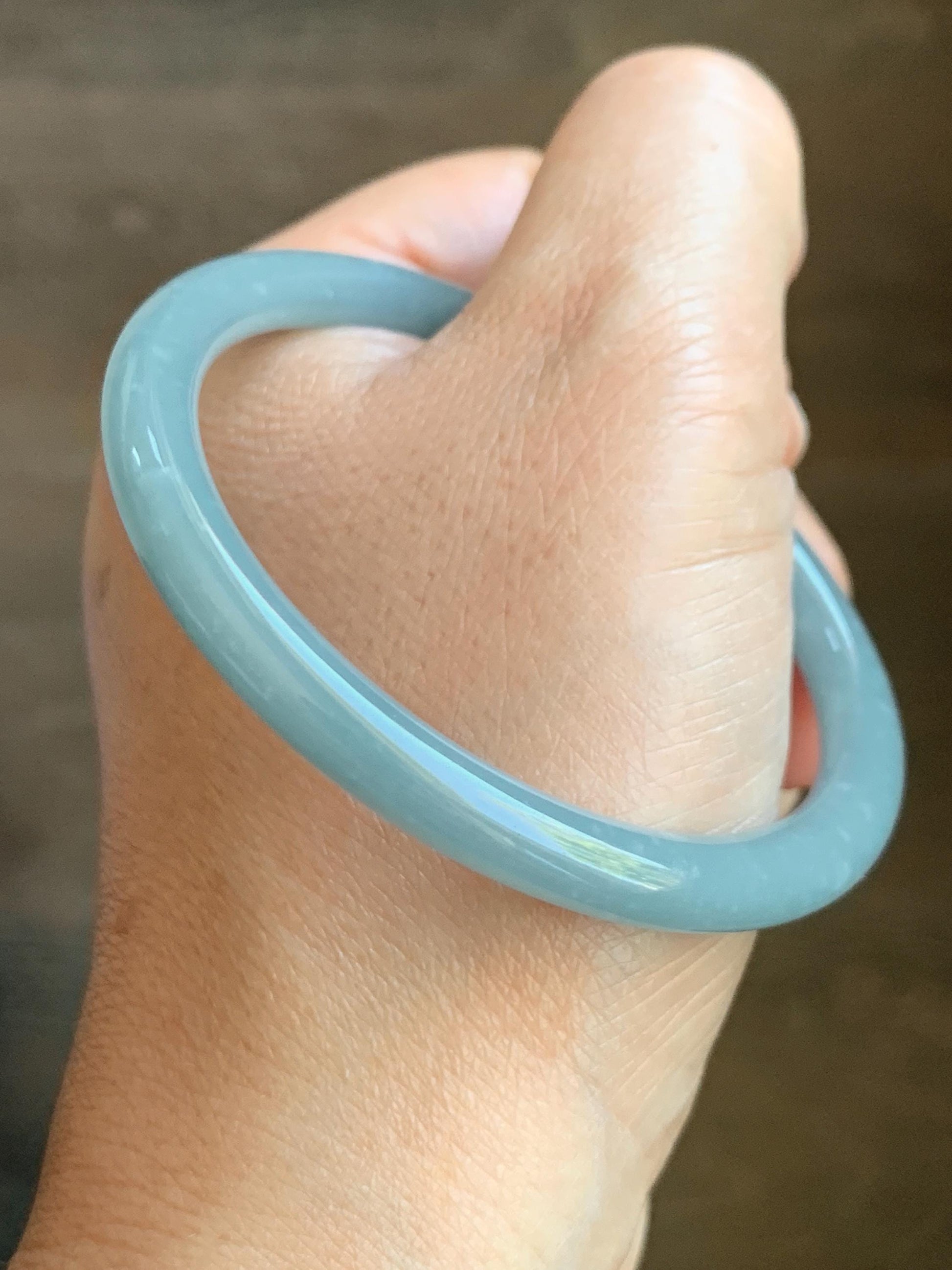 Certified Natural Grade A Guatemalan Icy Translucent Light Dusty Blue Jade Jadeite Bangle Bracelet 55.1mm 6.81" 20.87g 天然危蓝糯冰浅蓝翡翠圆条手镯 8769