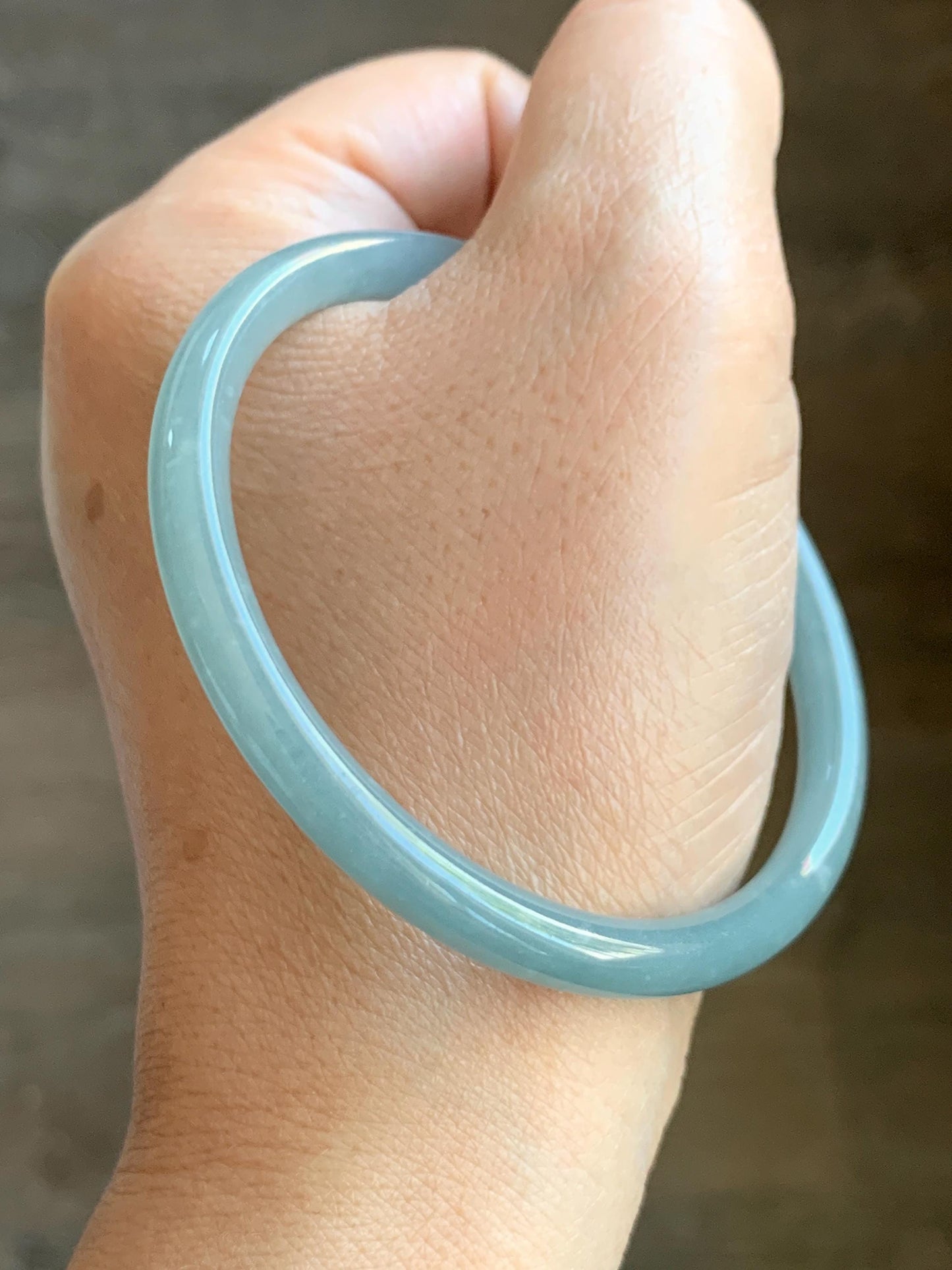 Certified Natural Grade A Guatemalan Icy Translucent Light Dusty Blue Jade Jadeite Bangle Bracelet 56.8mm 7" 17.72g 天然危蓝糯冰浅蓝翡翠圆条手镯 8768